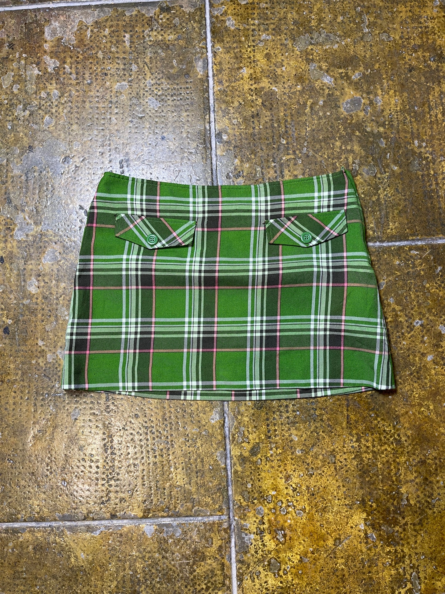 H&M Checkered Mini Skirt Green 2000s y2k - S