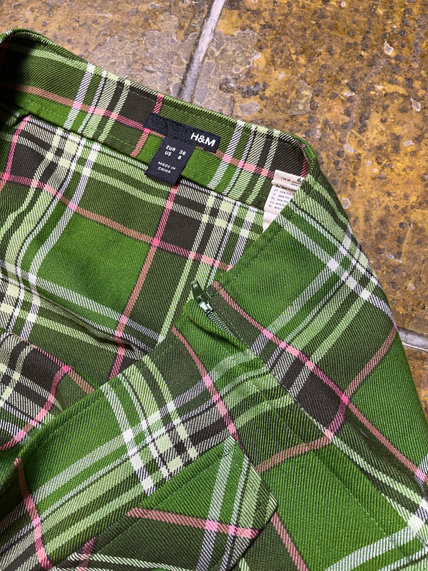 H&M Checkered Mini Skirt Green 2000s y2k - S