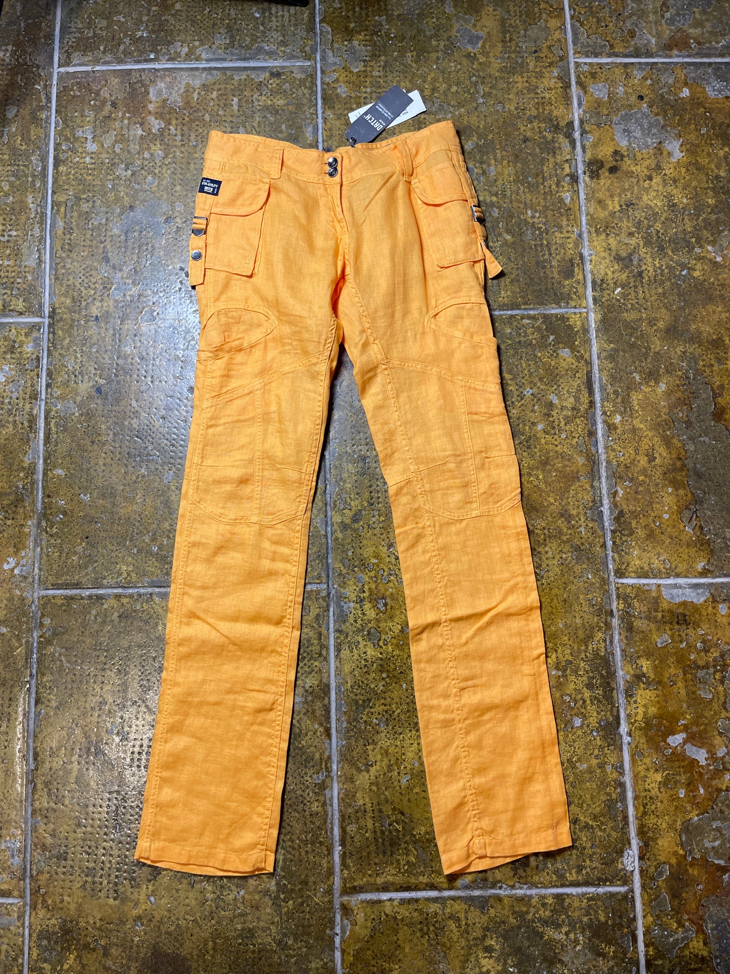Datch Linen Low Waist Pants Summer Orange Cargo 2000s y2k - M