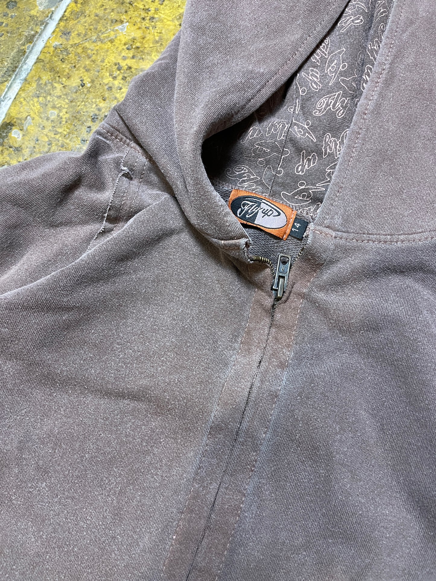 Fly Up Zip Through Hoodie Brown 2000s y2k - XS
