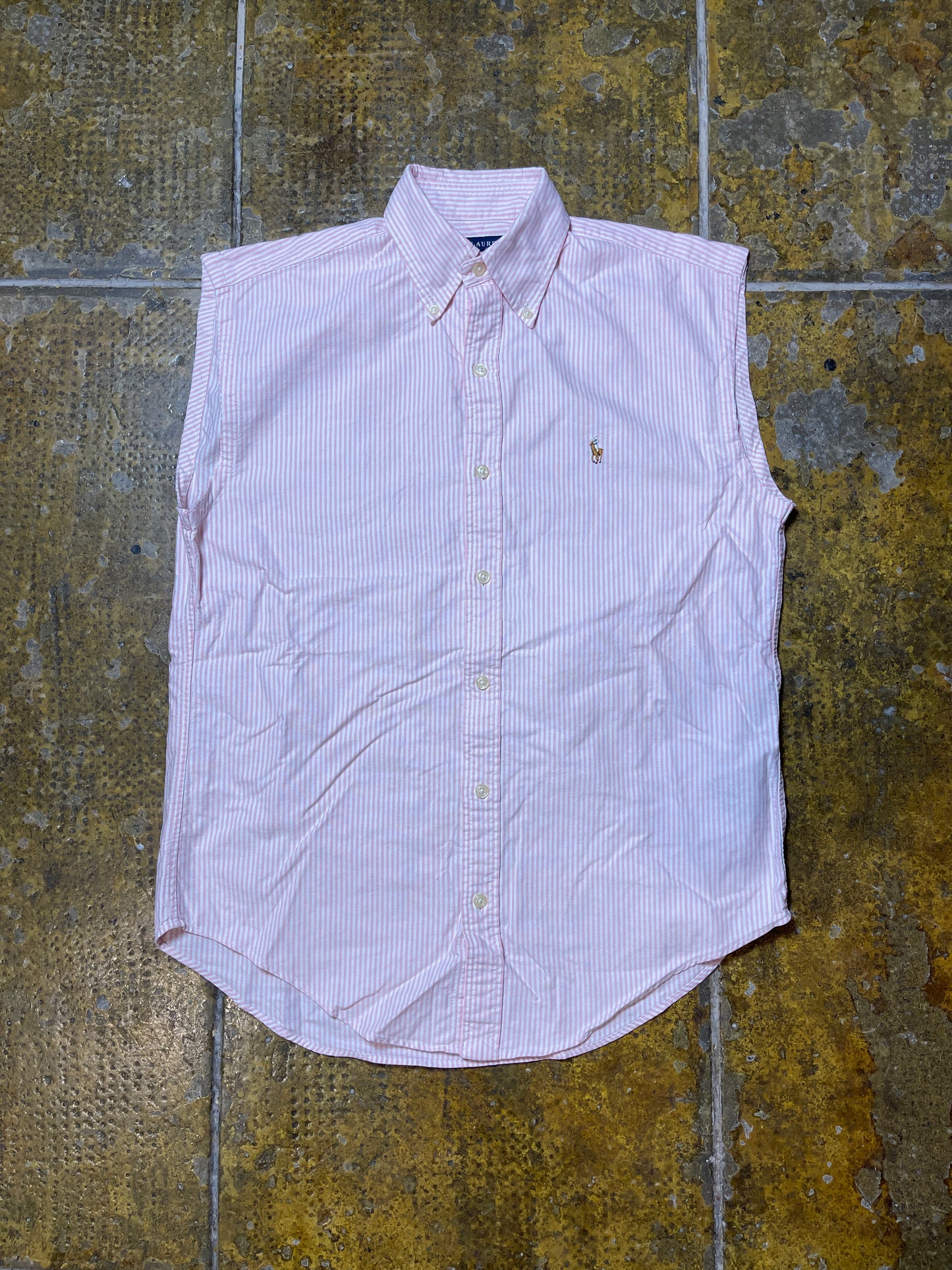 Ralph Lauren Sleeveless Shirt Zohan Style White Pink - S