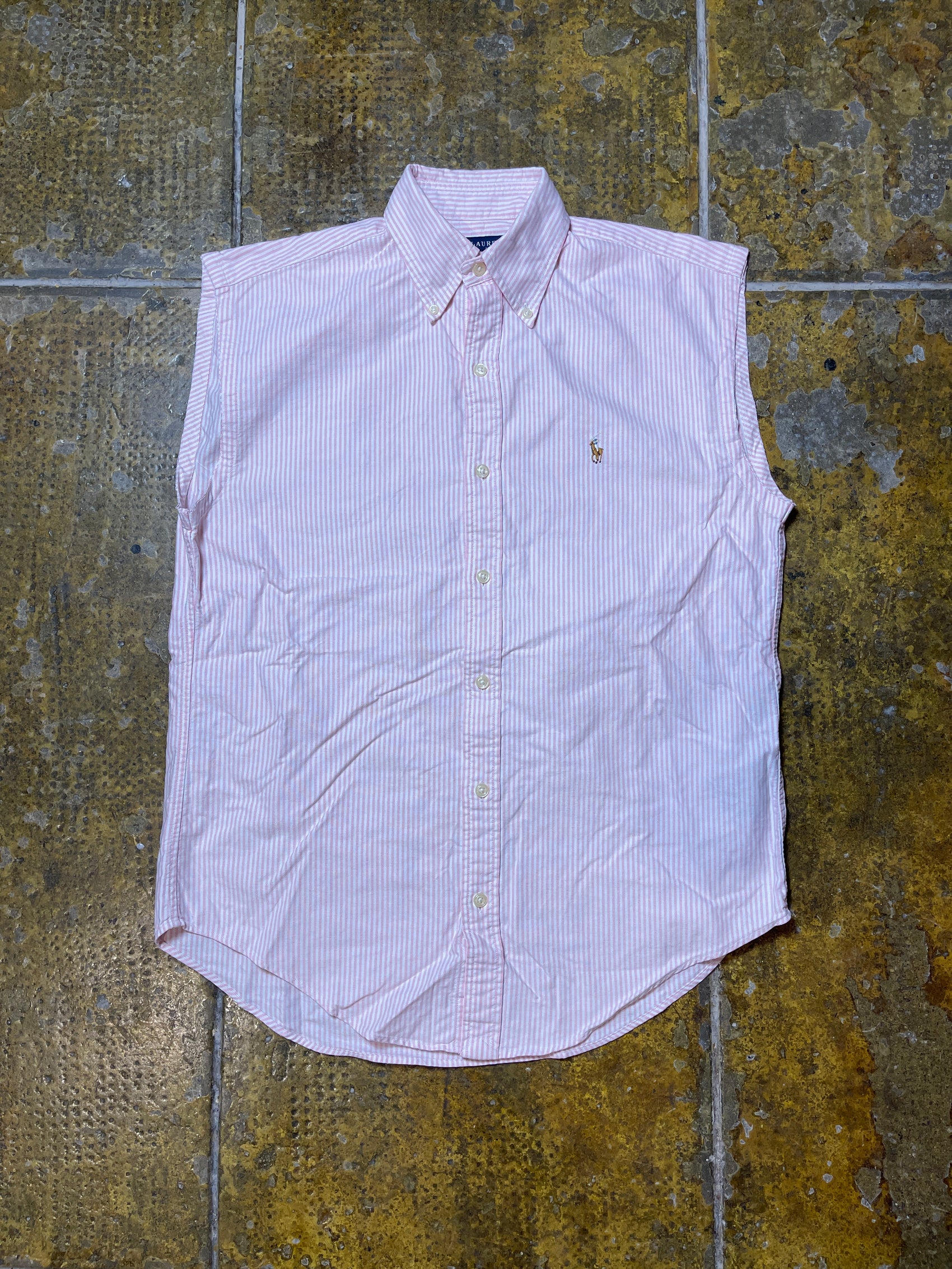 Ralph Lauren Sleeveless Shirt Zohan Style White Pink - S