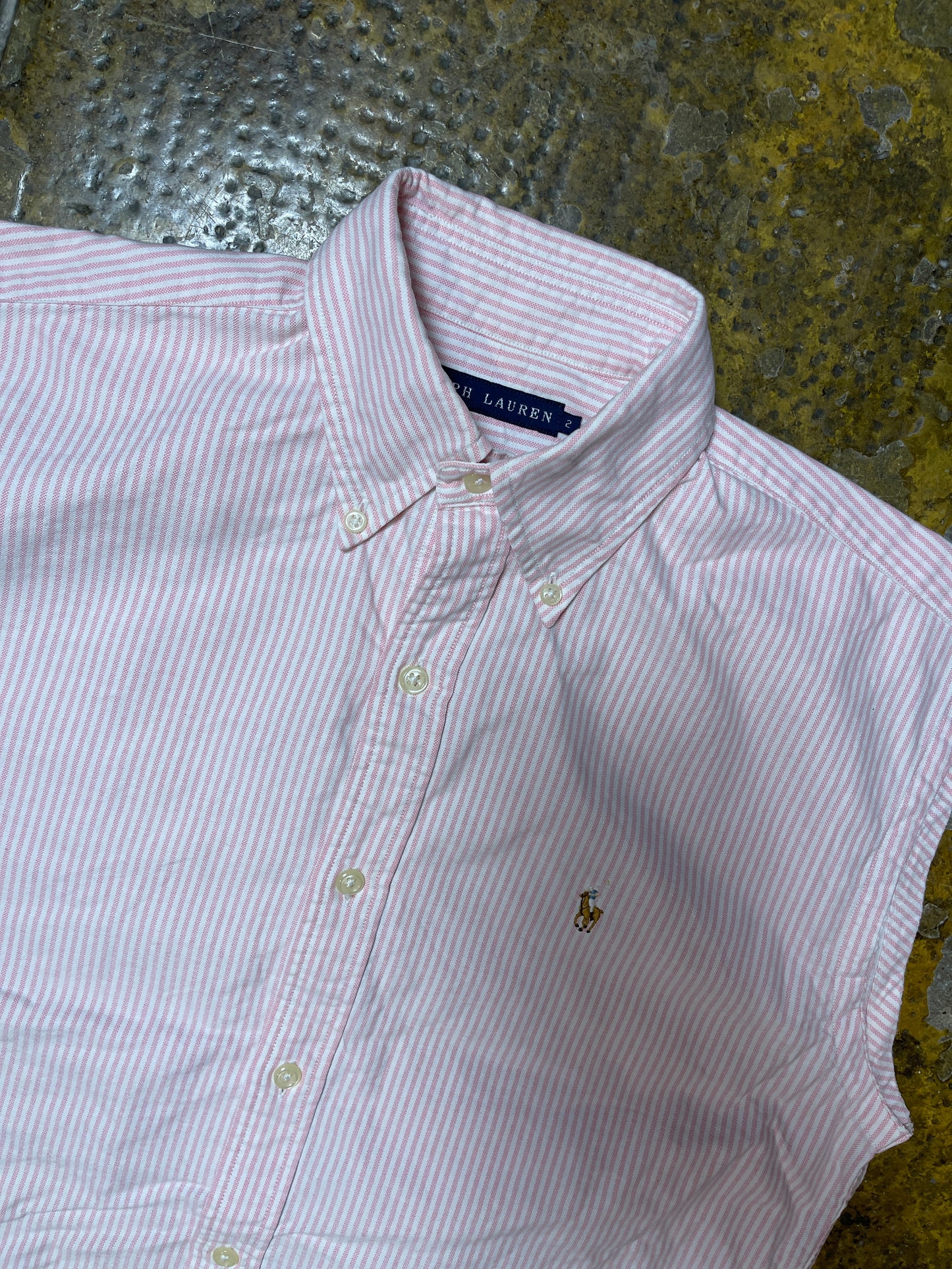 Ralph Lauren Sleeveless Shirt Zohan Style White Pink - S