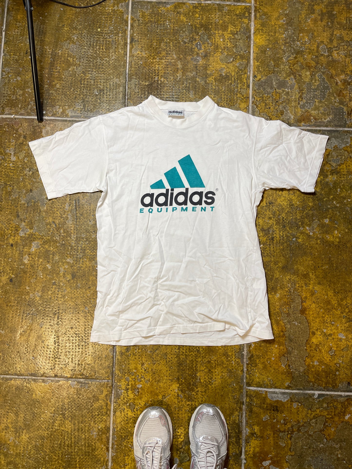 Vintage Adidas Equipment T-Shirt White Turquoise 1990s - L