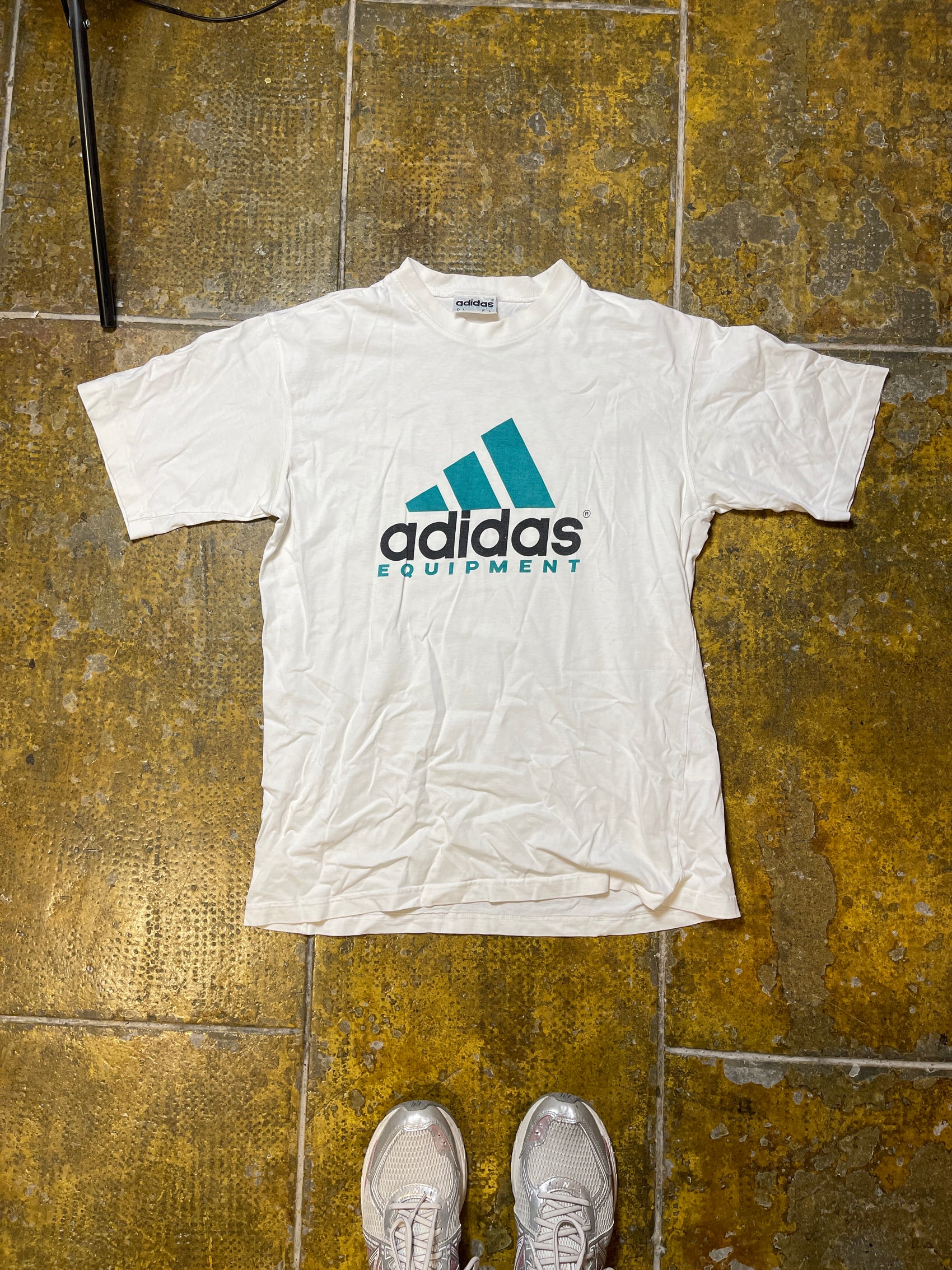 Vintage Adidas Equipment T-Shirt White Turquoise 1990s - L