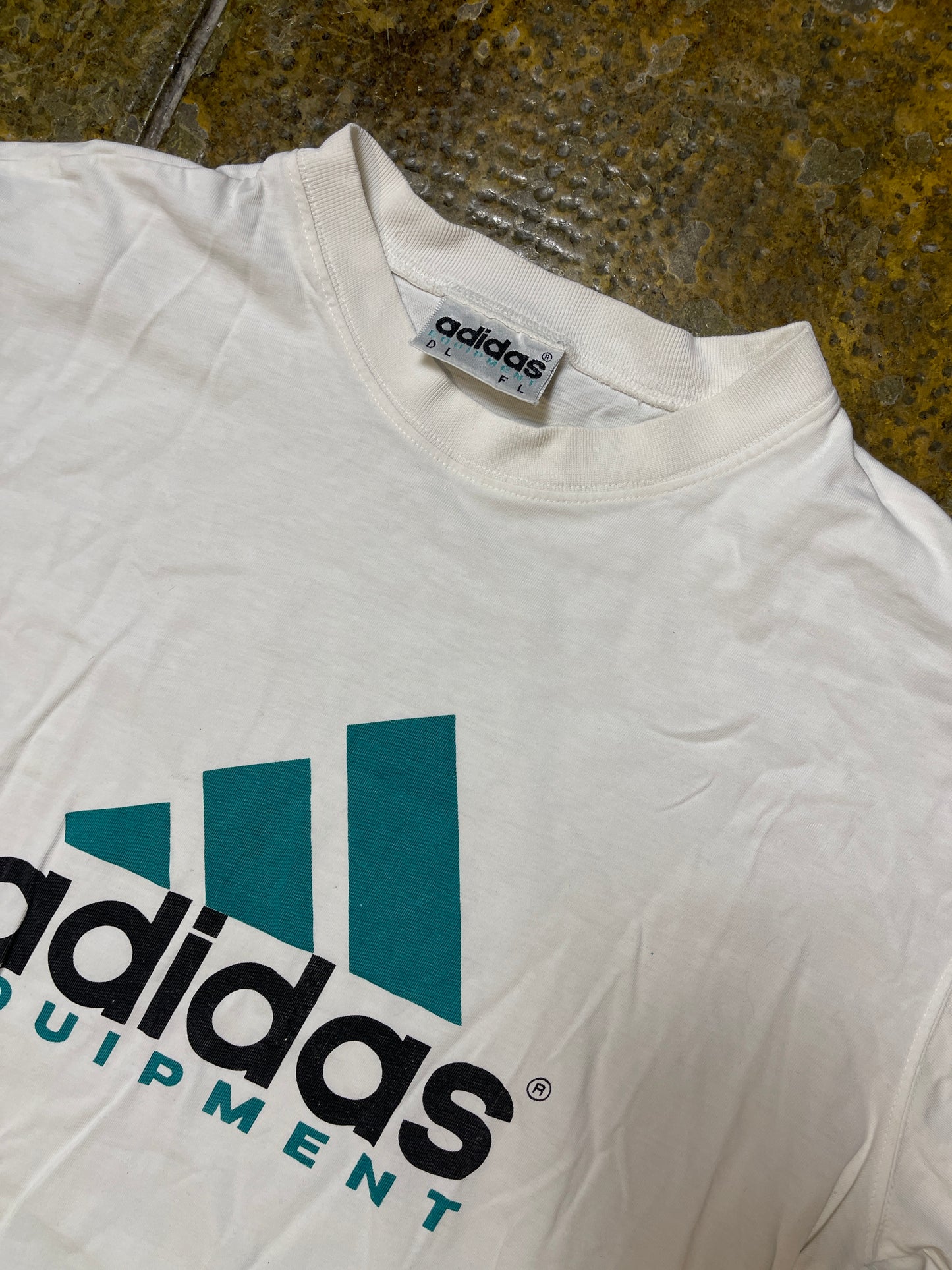 Vintage Adidas Equipment T-Shirt White Turquoise 1990s - L