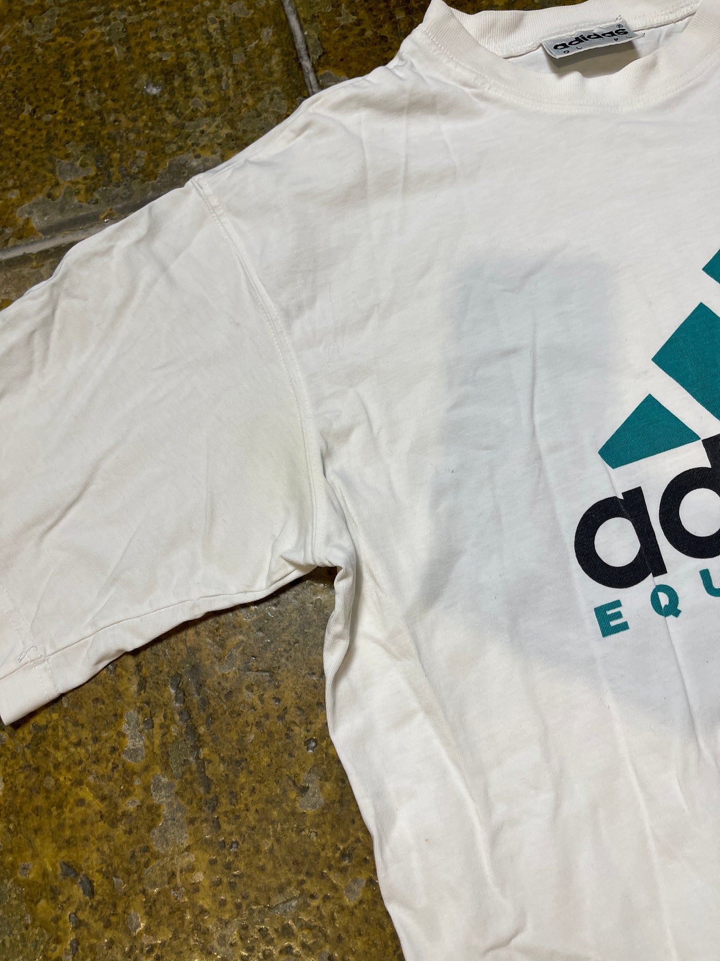 Vintage Adidas Equipment T-Shirt White Turquoise 1990s - L