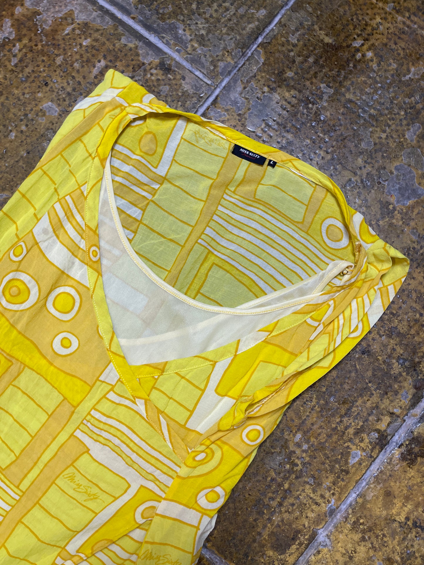 Miss Sixty Sleeveless Summer Dress Yellow 2000s y2k - L