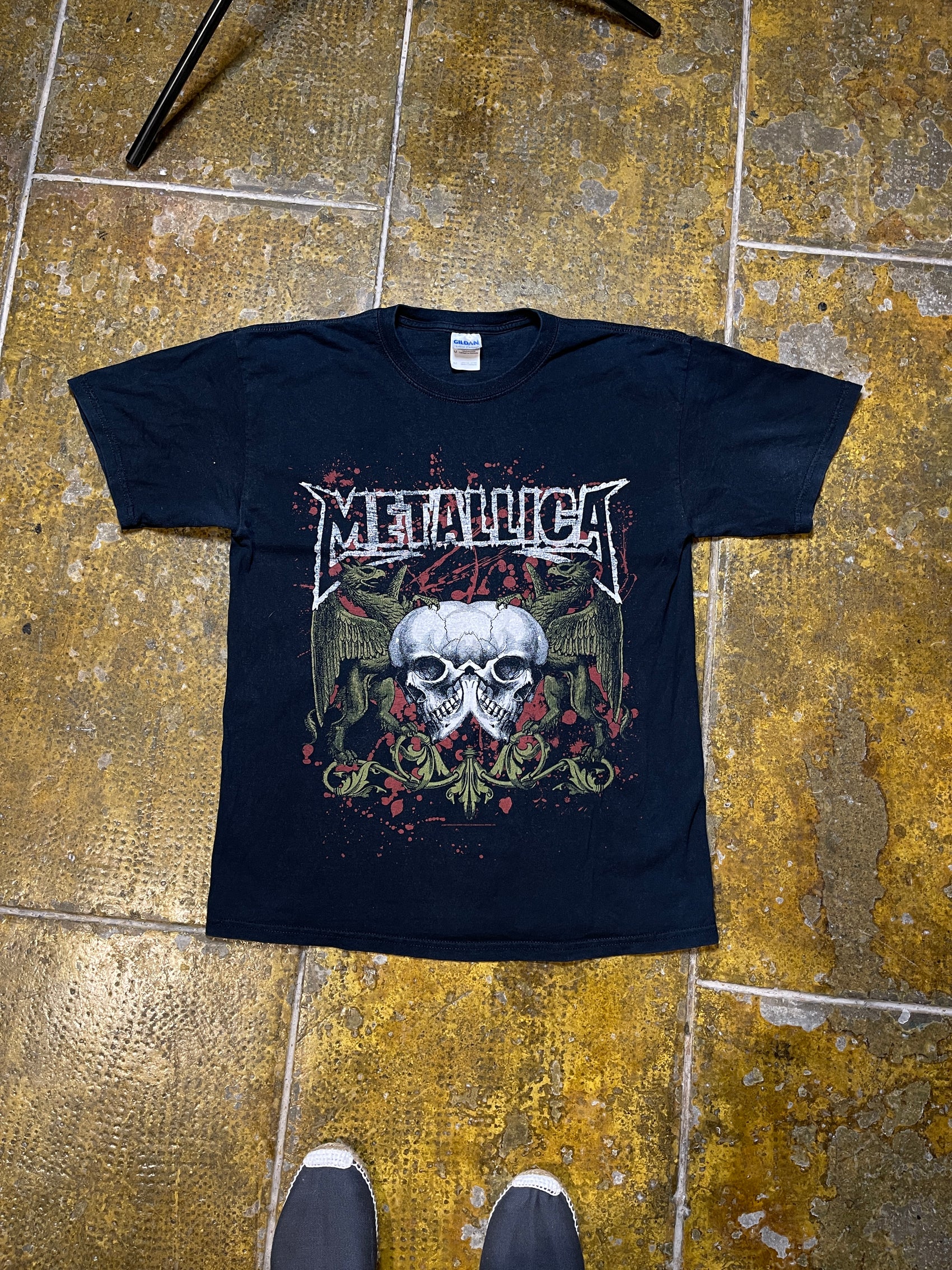 Metallica 2007 Band T-Shirt Black 2000s y2k Two Skulls - M