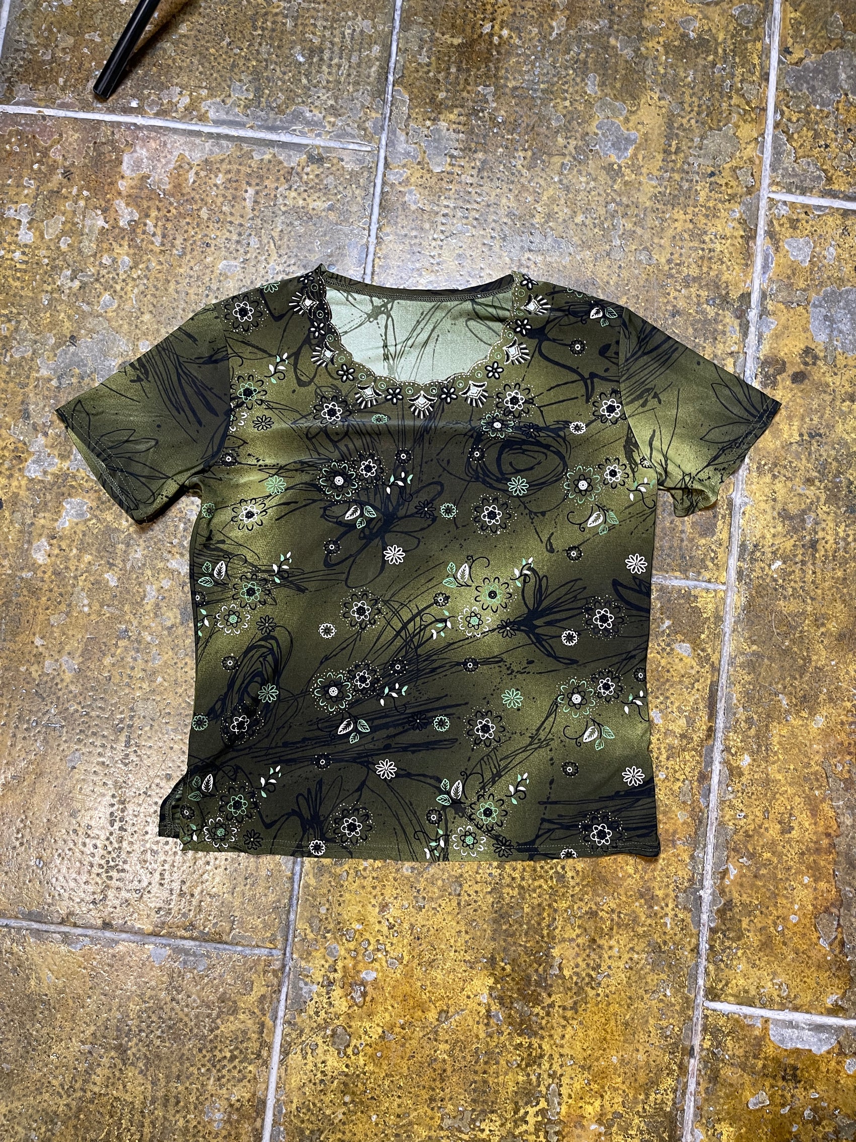Green Short Sleeve Top Shiny 2000s y2k - XL