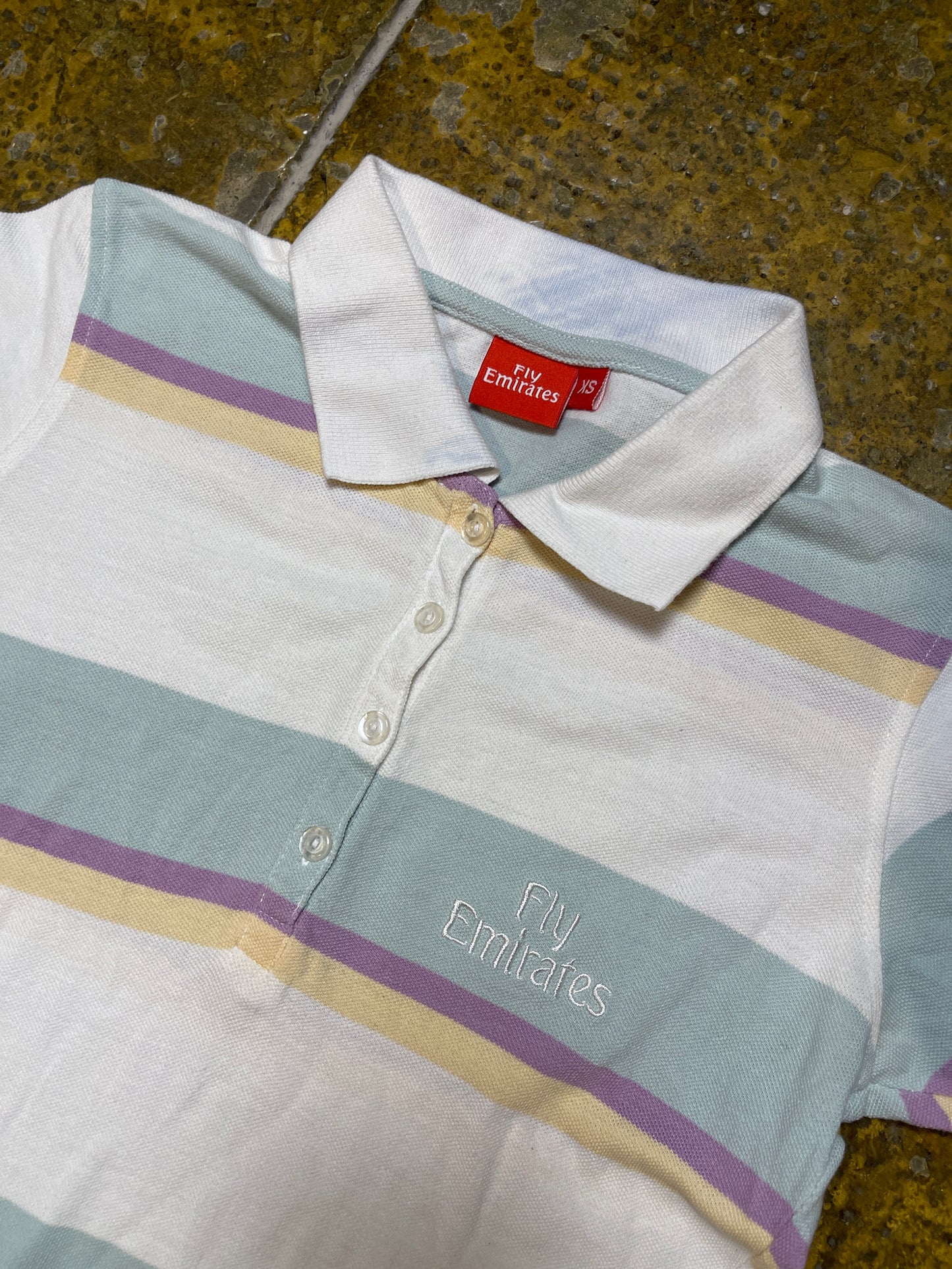 Fly Emirates Short Sleeve Polo Top White Multicolor 2000s y2k - XS