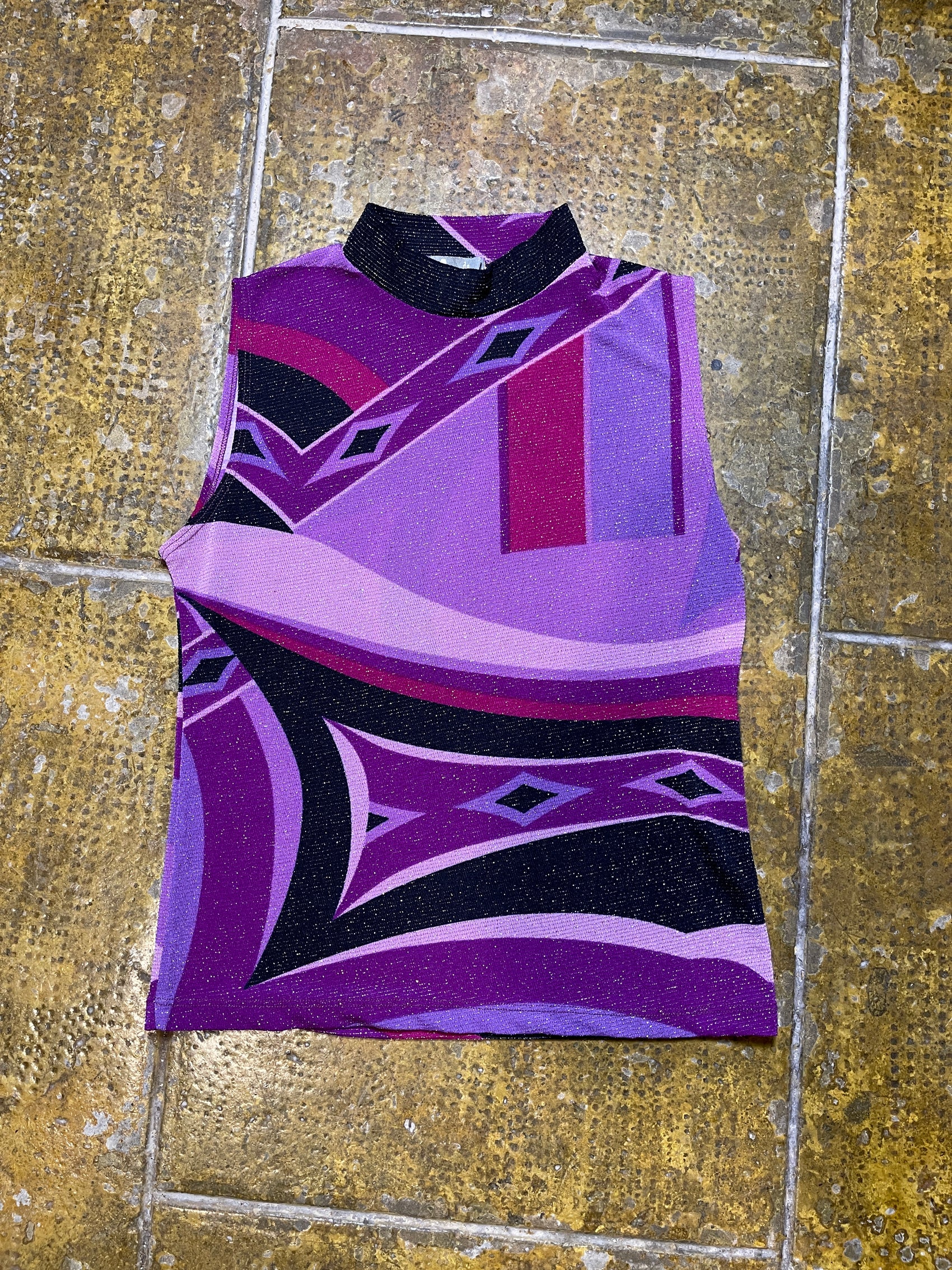A de T Sleeveless Top Purple Black 2000s y2k Metallic - M