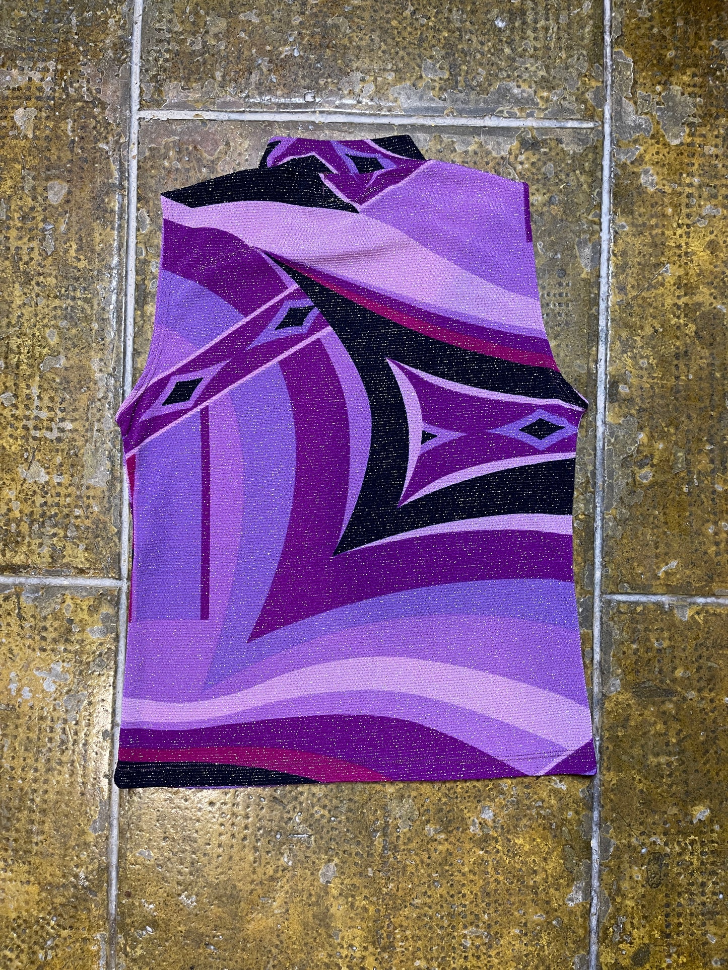 A de T Sleeveless Top Purple Black 2000s y2k Metallic - M