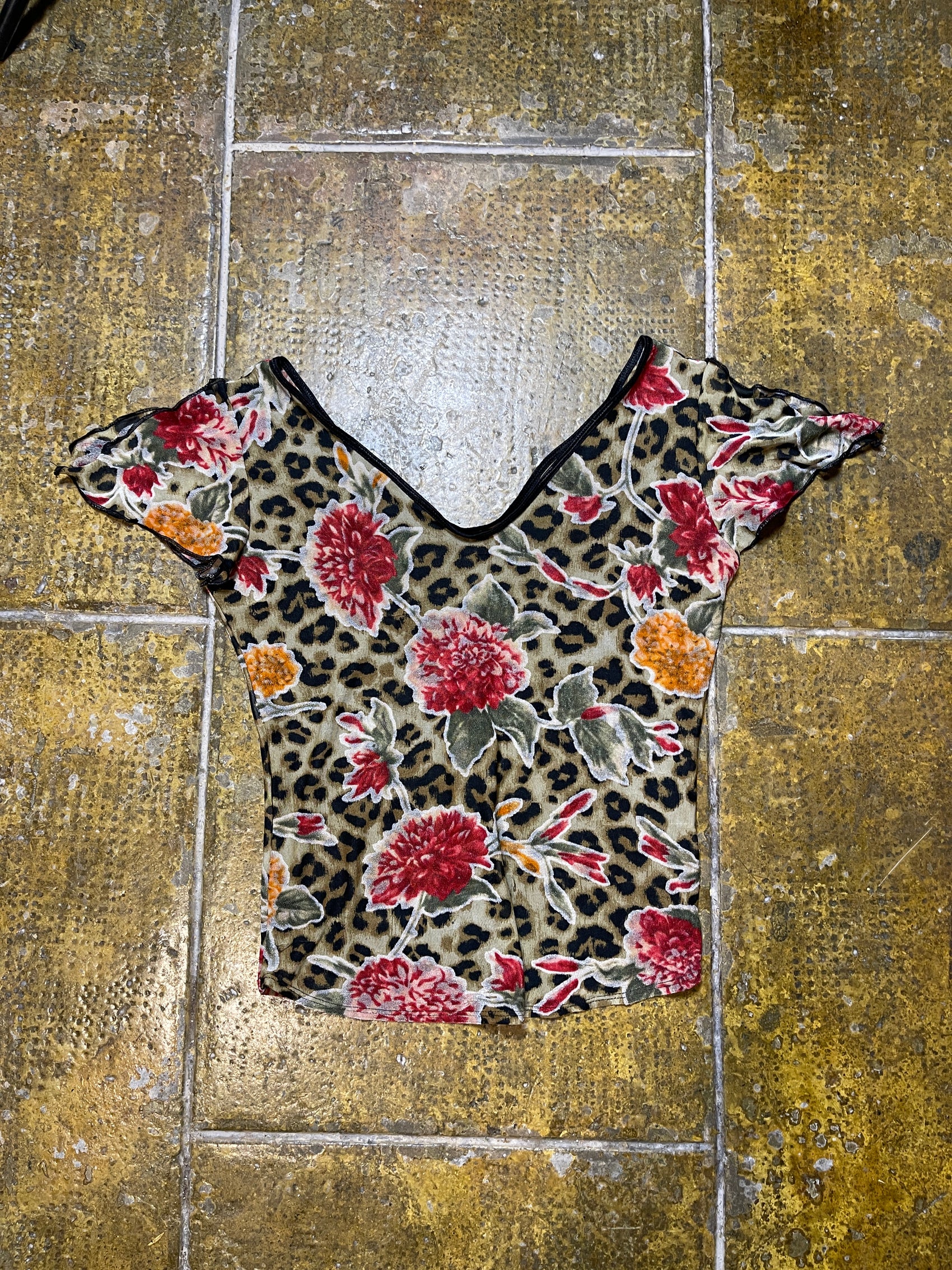 Short Sleeve Top Floral Multicolor Fairy - M