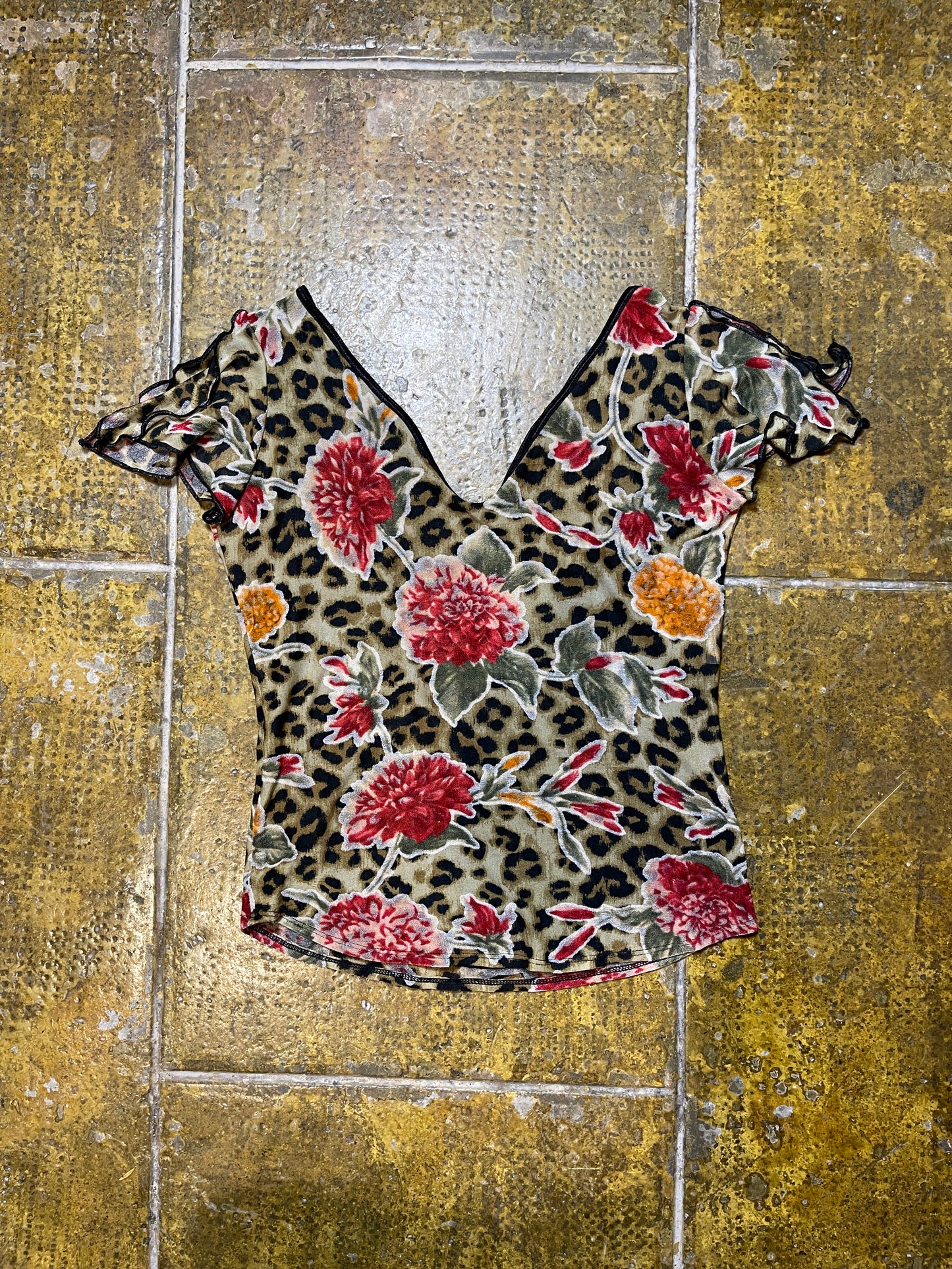 Short Sleeve Top Floral Multicolor Fairy - M