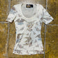 Harley Davidson See Through Short Sleeve Top Cream 2000s y2k Mad in USA - XS