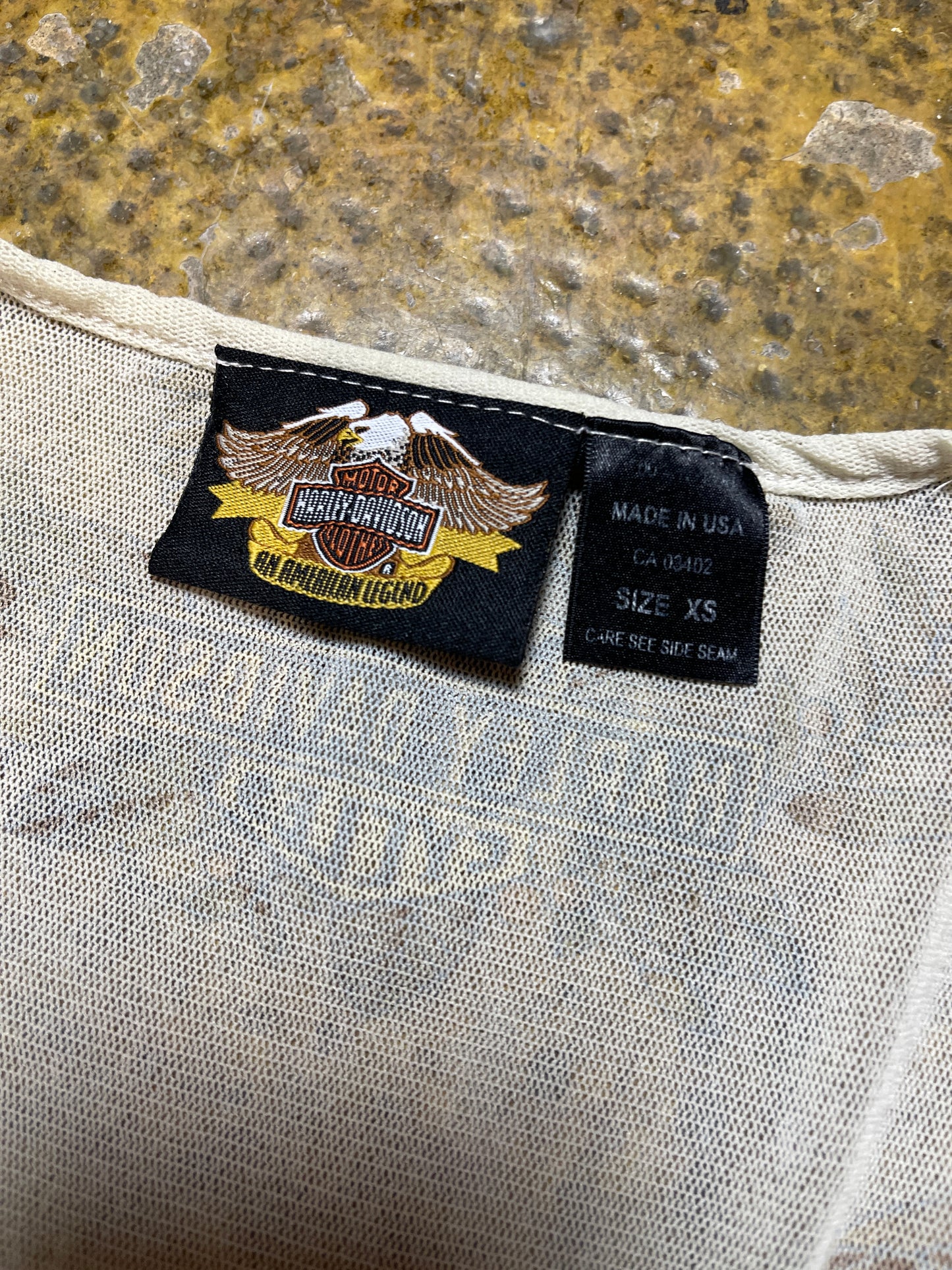 Harley Davidson See Through Short Sleeve Top Cream 2000s y2k Mad in USA - XS