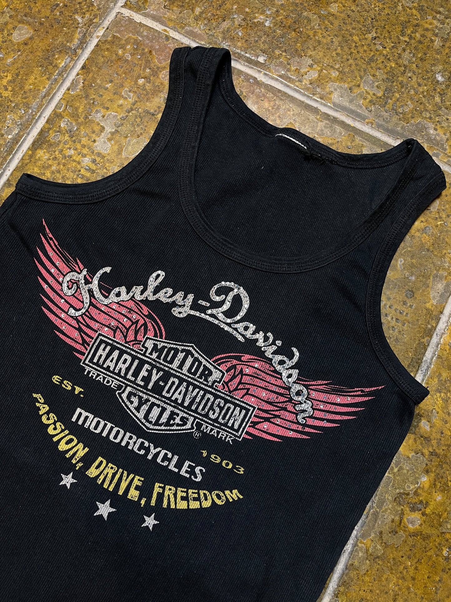 Harley Davidson Sleeveless Biker Top Black 2000s y2k - M