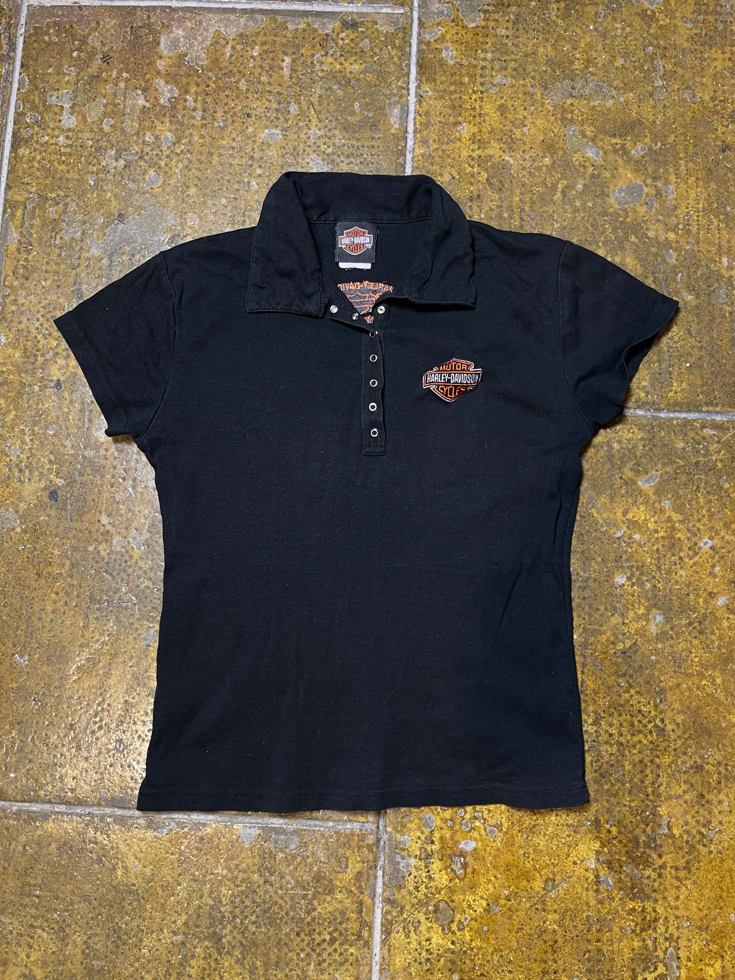 Harley Davidson New York Short Sleeve Polo Top Black 2000s y2k - M