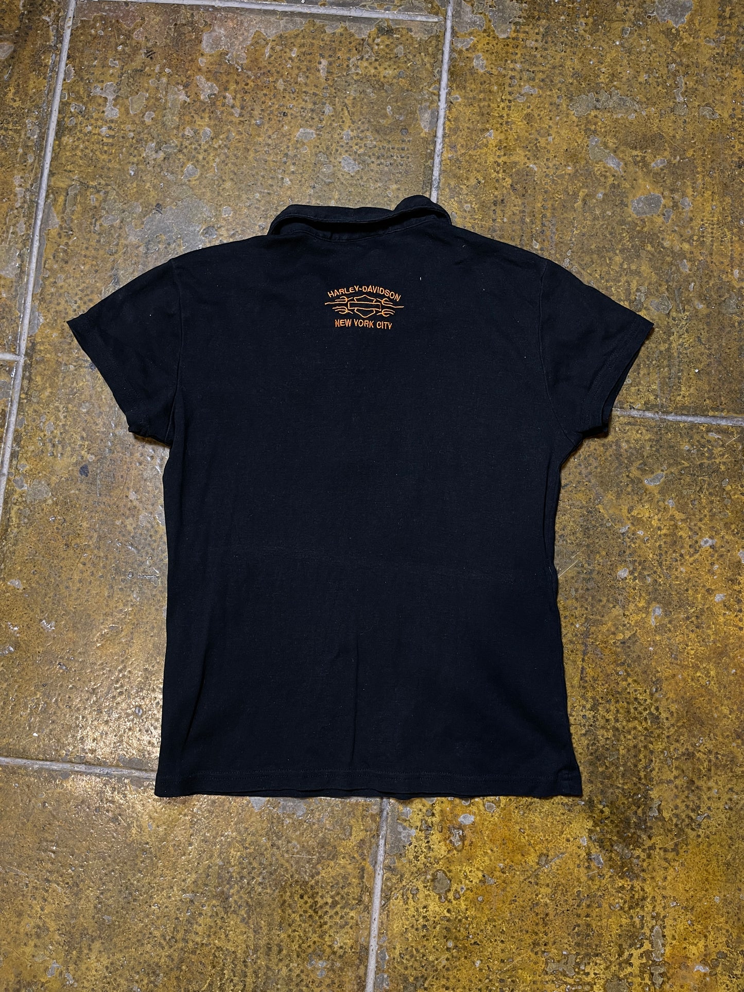 Harley Davidson New York Short Sleeve Polo Top Black 2000s y2k - M