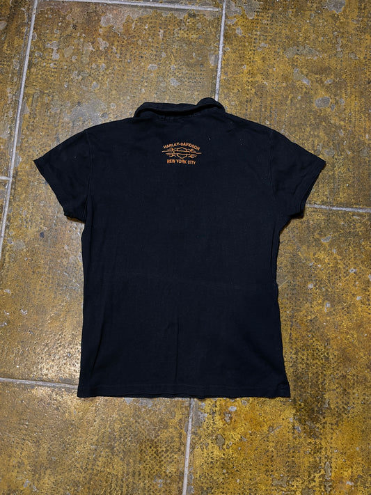 Harley Davidson New York Short Sleeve Polo Top Black 2000s y2k - M