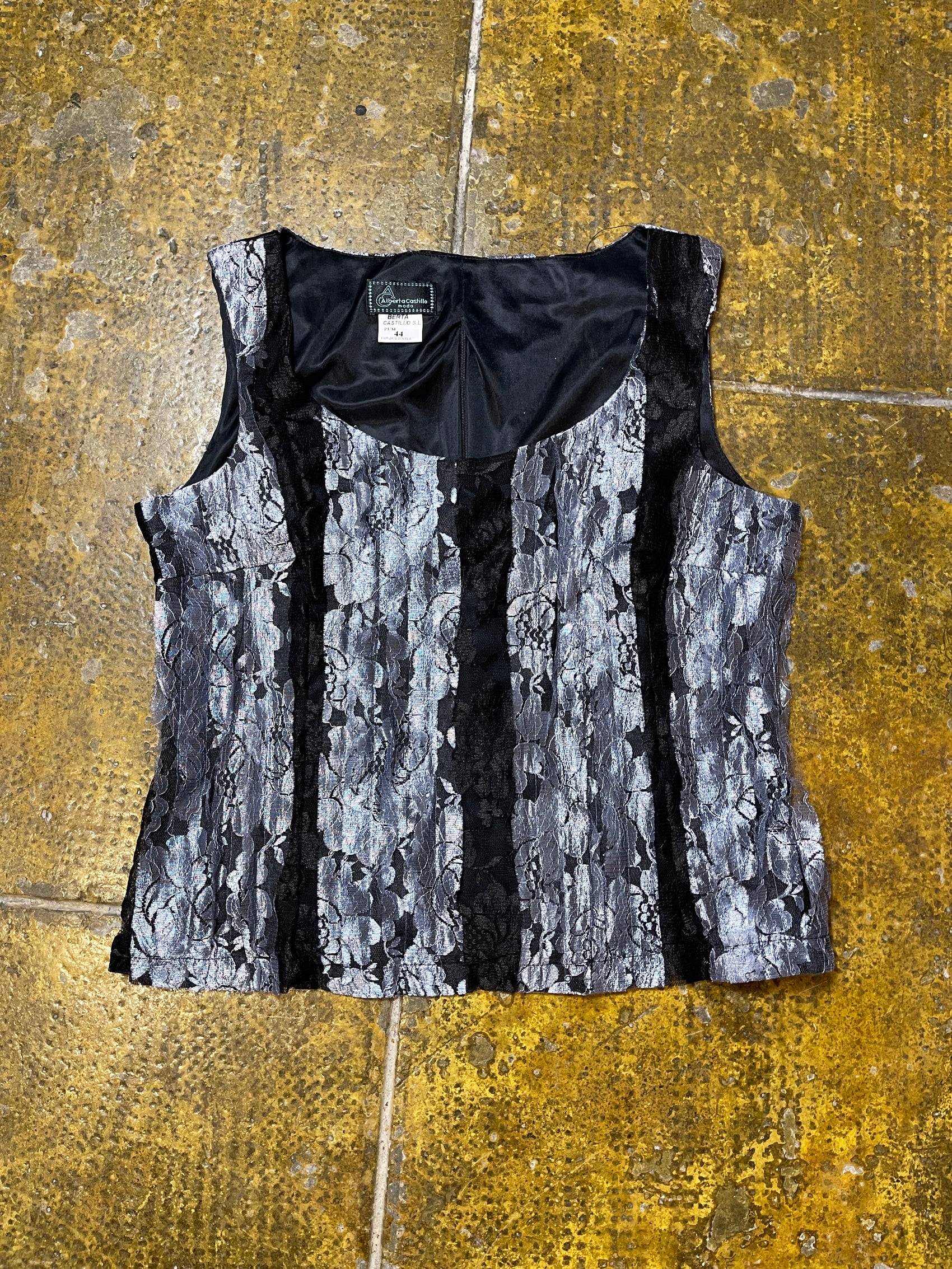 Vintage Alberta Castillo Sleeveless Top Silver Black - XXL