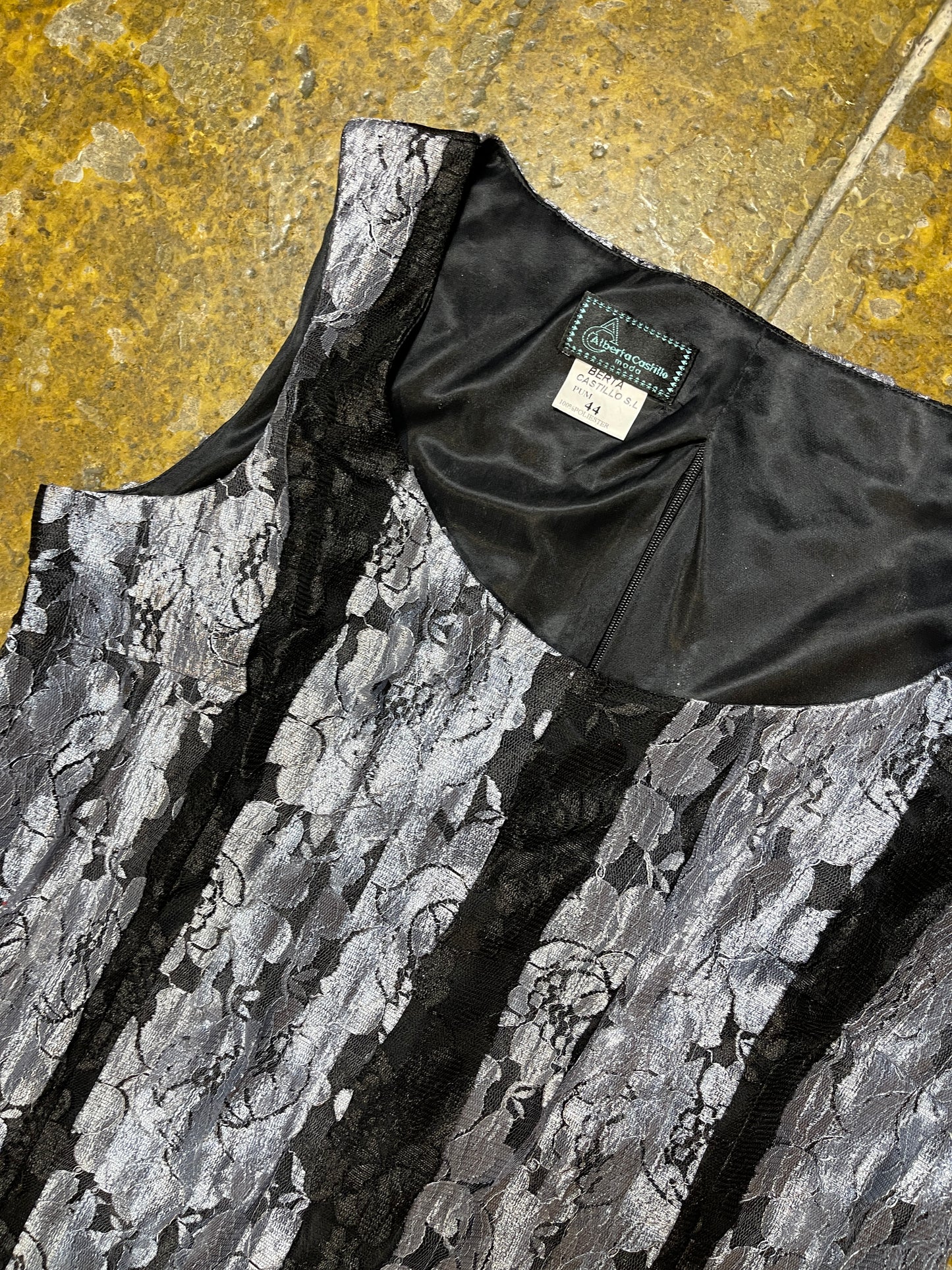 Vintage Alberta Castillo Sleeveless Top Silver Black - XXL