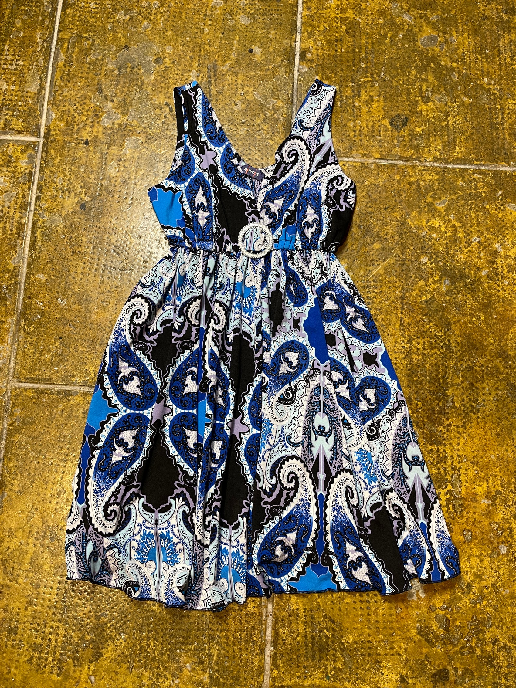Pimkie Sleeveless Summer Dress Blue White 2000s y2k - S