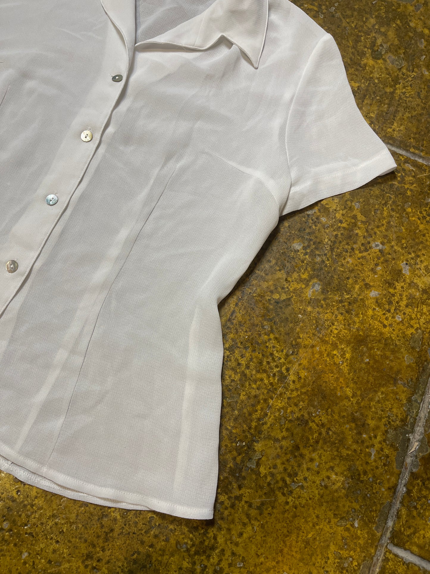El Corte Ingles Short Sleeve See Through White Blouse Top - XXXL