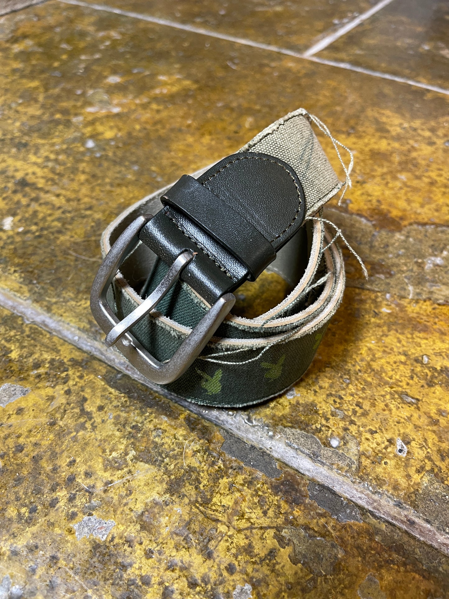 Playboy Belt Khaki Cotton Leather 2000s y2k Military Style - 94cm