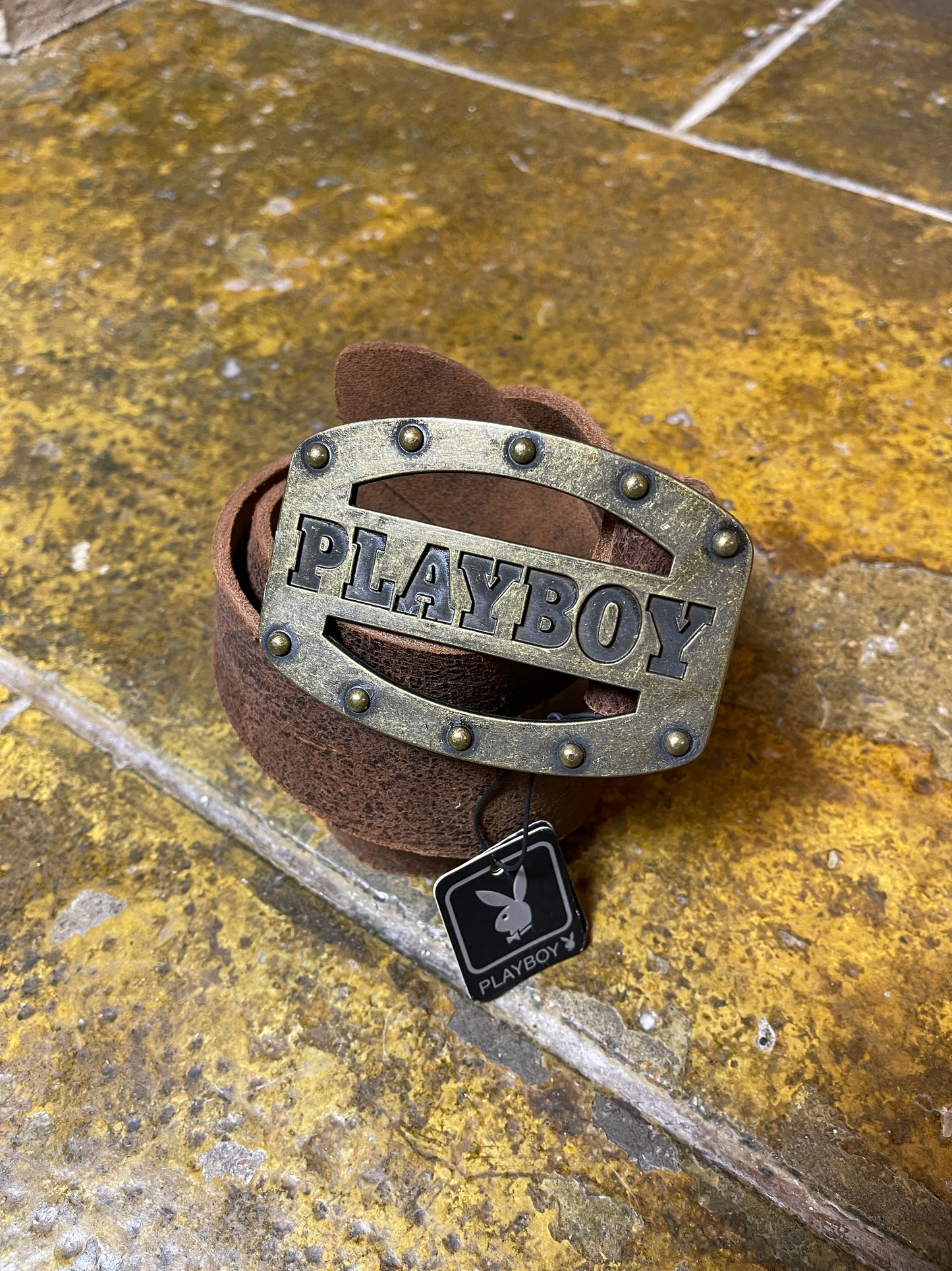 Playboy Leather Belt Big Buckle Brown 2000s y2k - 100cm