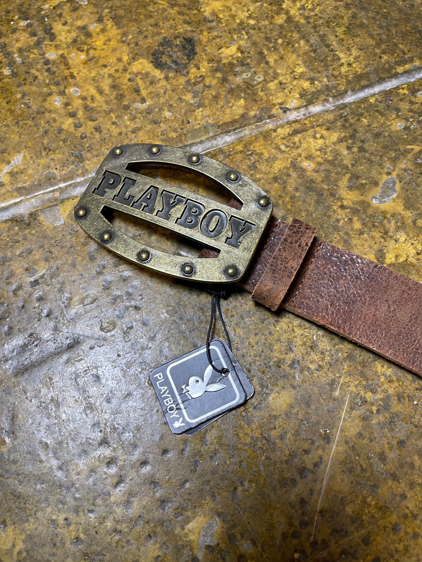 Playboy Leather Belt Big Buckle Brown 2000s y2k - 100cm