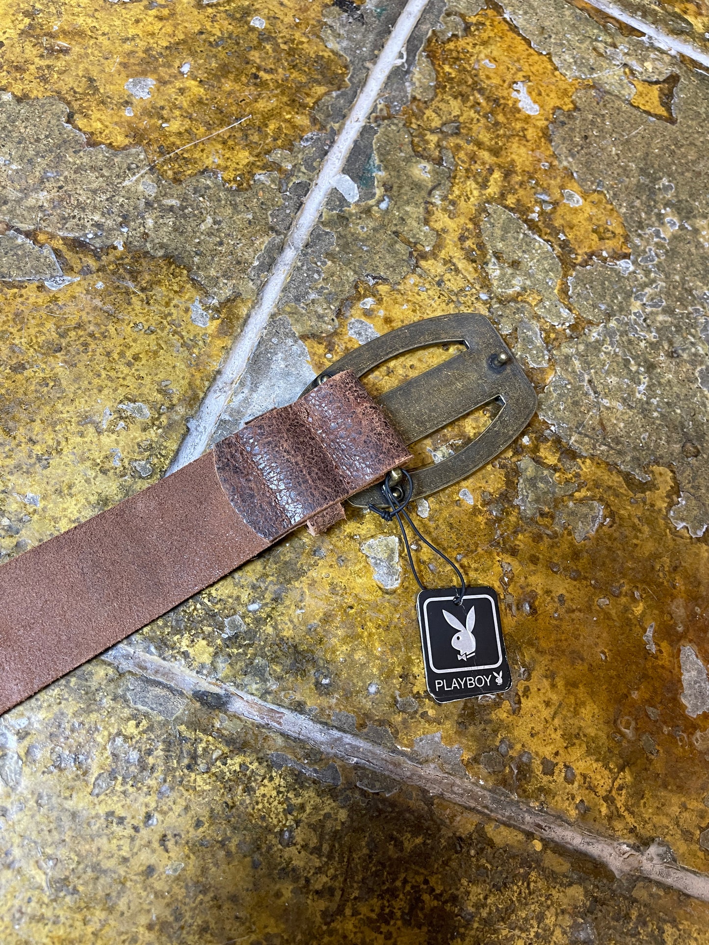 Playboy Leather Belt Big Buckle Brown 2000s y2k - 100cm