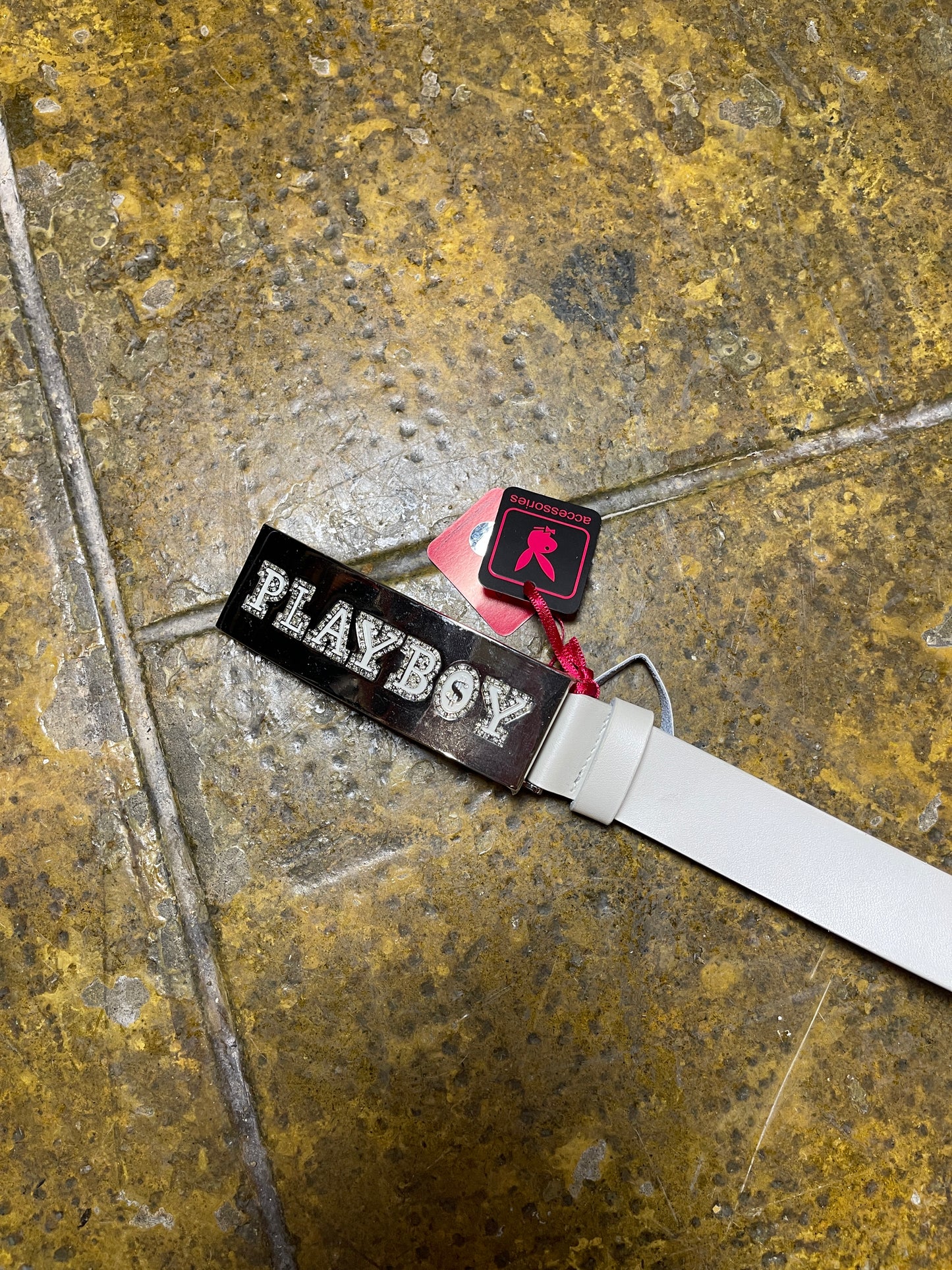 Playboy Leather Belt Big Buckle White 2000s y2k - 103cm