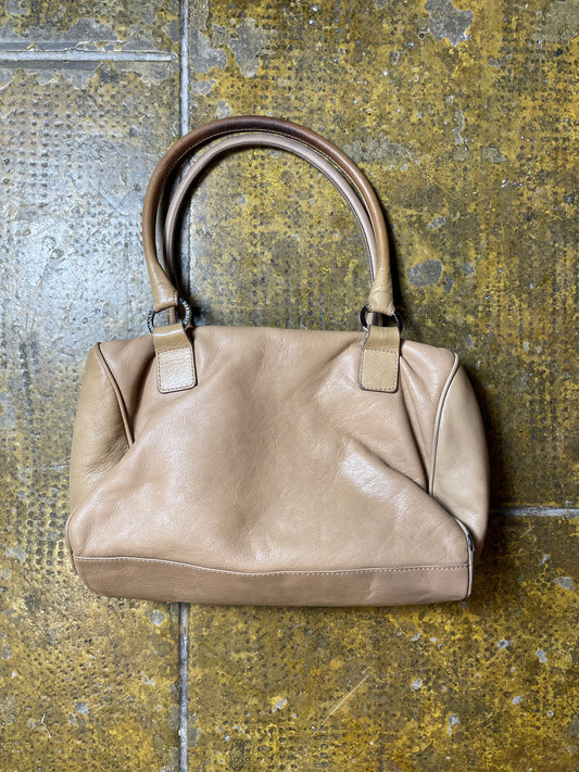 Vintage Balmain Leather Barrel Handbag Beige