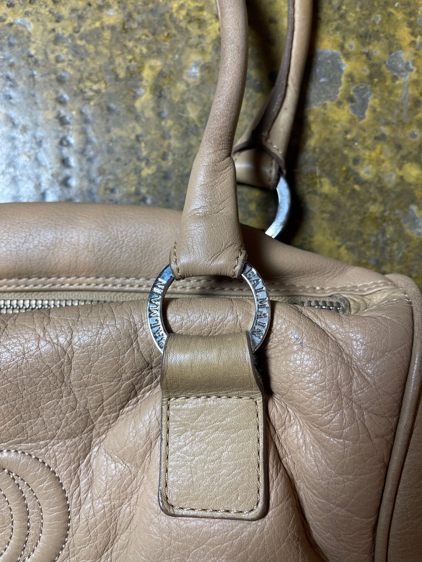 Vintage Balmain Leather Barrel Handbag Beige
