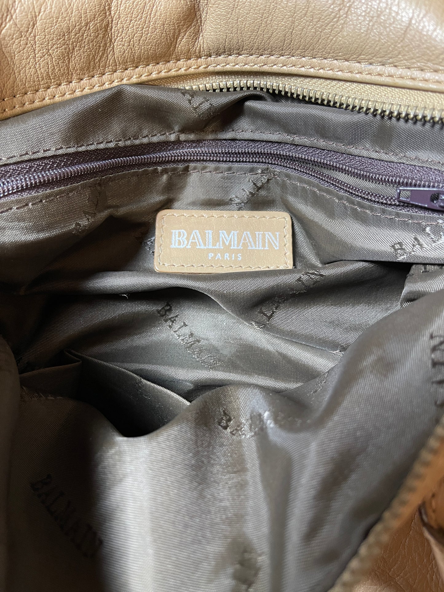 Vintage Balmain Leather Barrel Handbag Beige