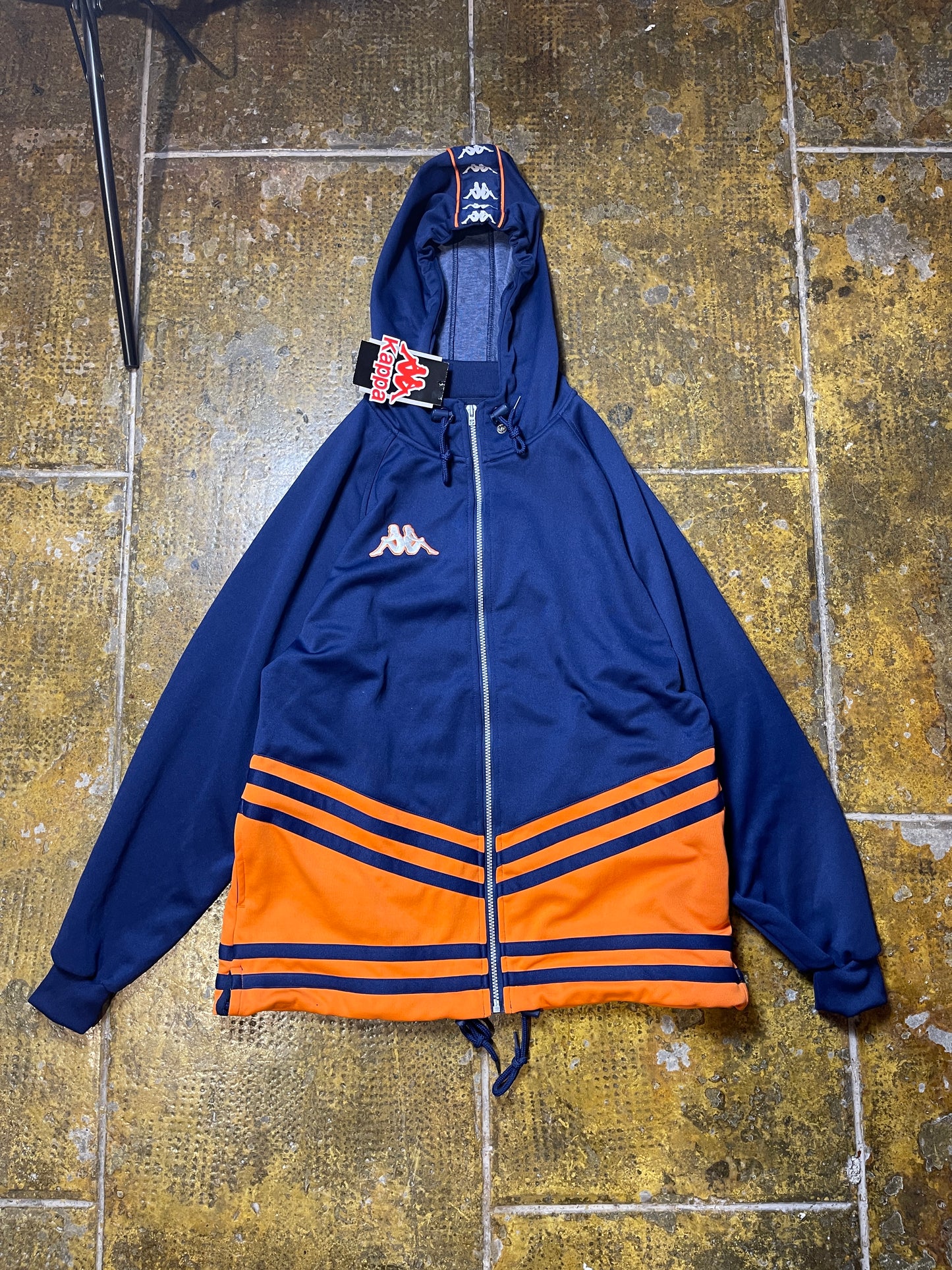 Vintage Kappa Zip Through Sport Sweatshirt Navy Orange 1990s Deadstock - M