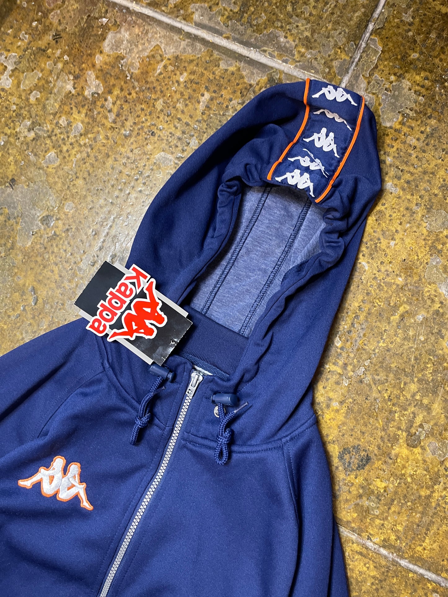 Vintage Kappa Zip Through Sport Sweatshirt Navy Orange 1990s Deadstock - M