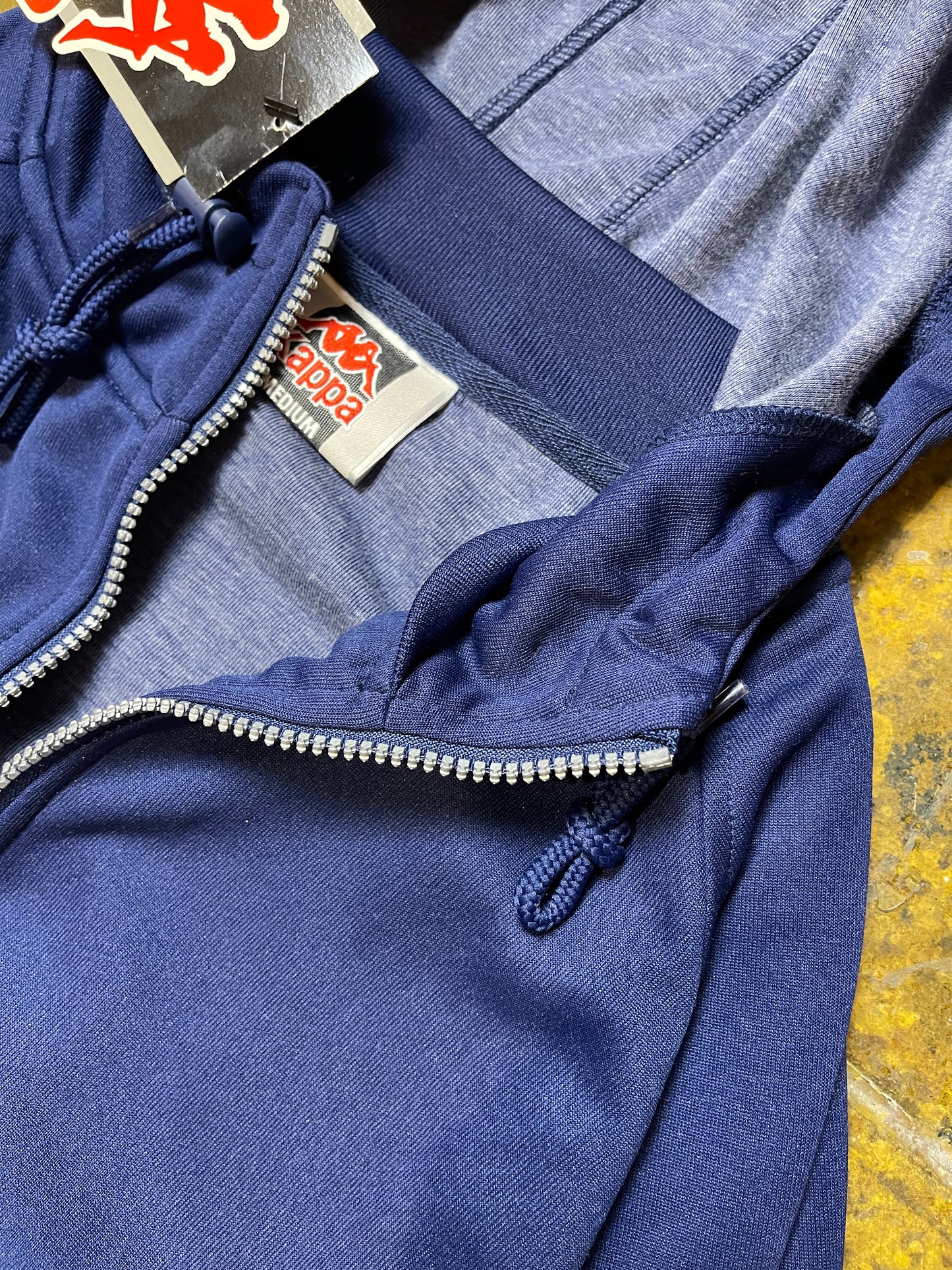 Vintage Kappa Zip Through Sport Sweatshirt Navy Orange 1990s Deadstock - M