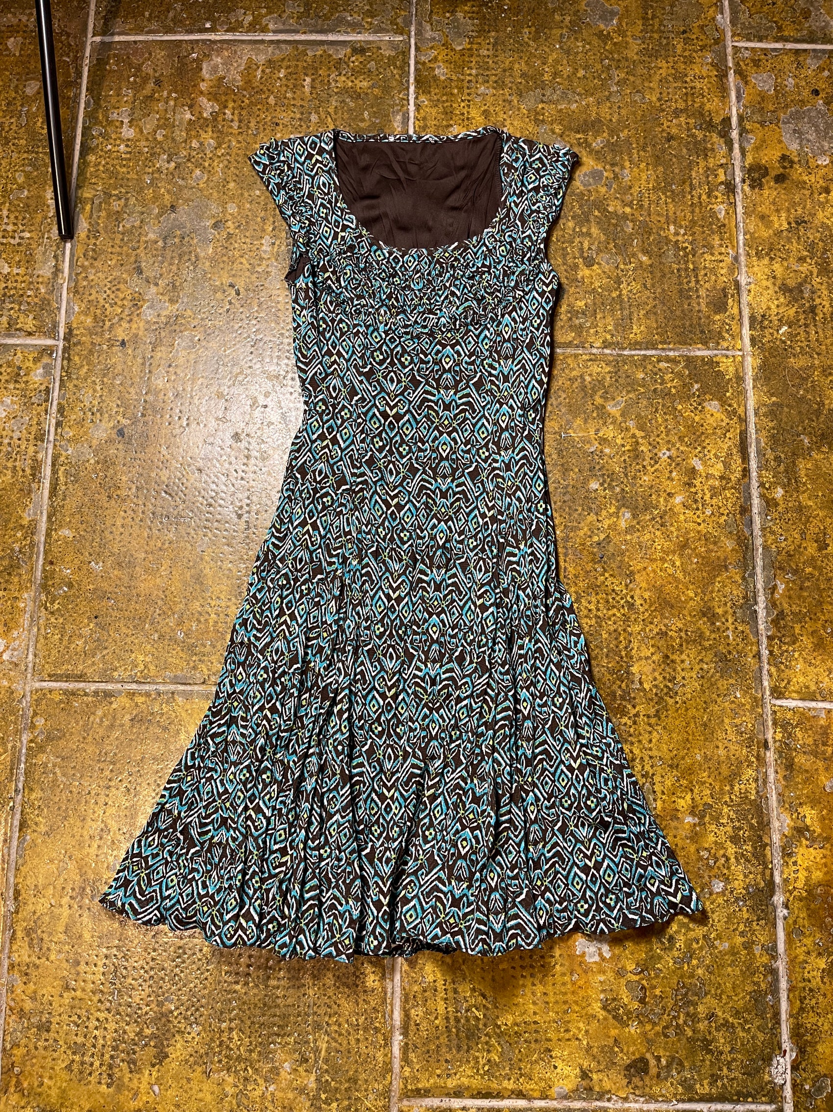 Sleeveless Summer Dress Fairy 2000s y2k Brown Turquoise - S