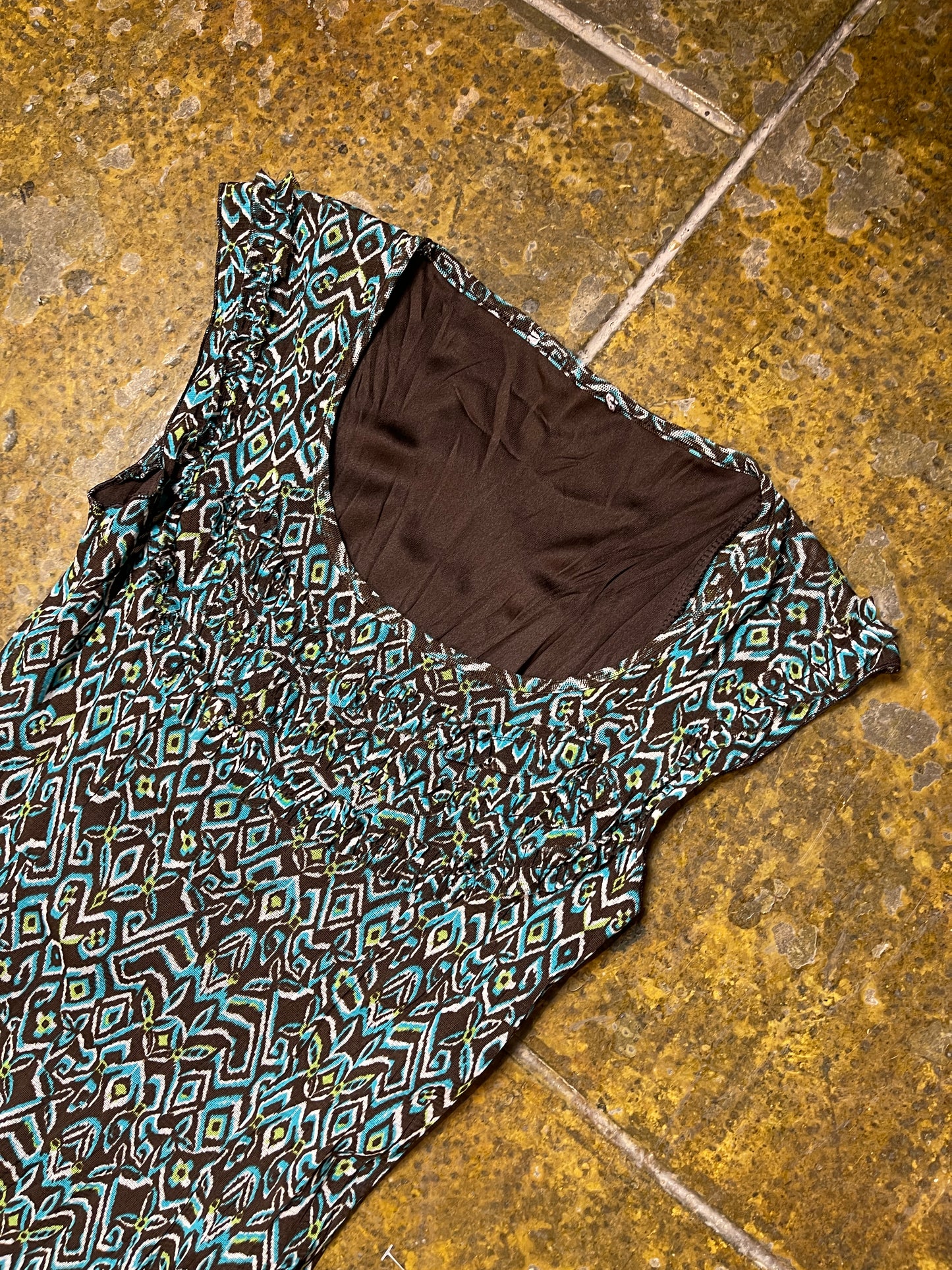 Sleeveless Summer Dress Fairy 2000s y2k Brown Turquoise - S