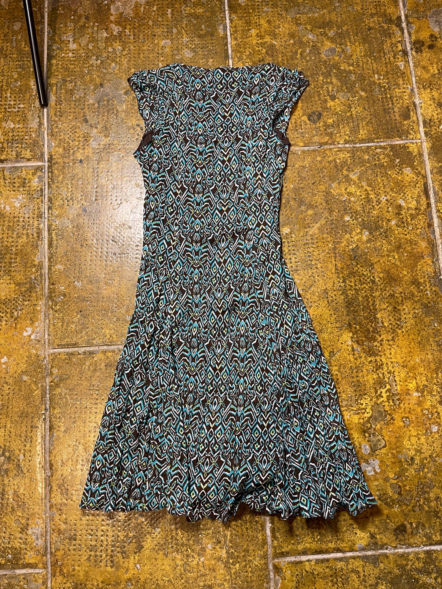 Sleeveless Summer Dress Fairy 2000s y2k Brown Turquoise - S