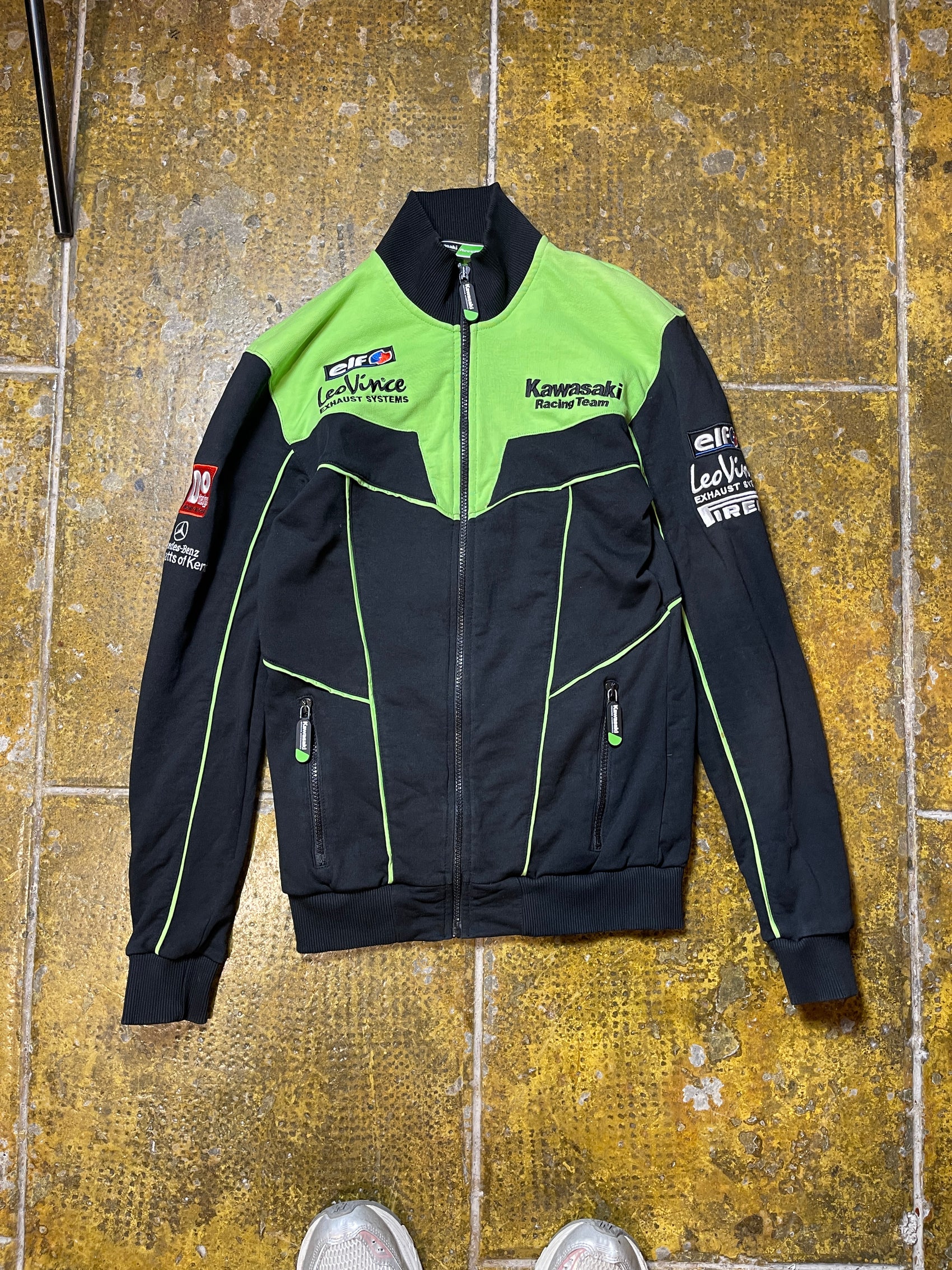 Kawasaki Sport Zip Through Racing Jacket Black Green 2000s y2k - S