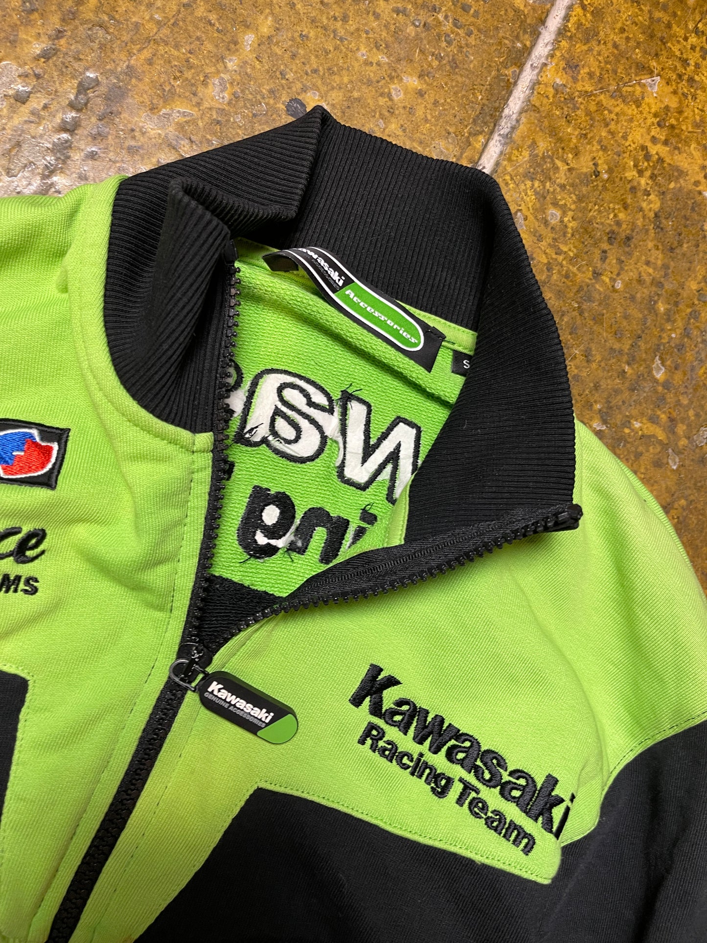 Kawasaki Sport Zip Through Racing Jacket Black Green 2000s y2k - S