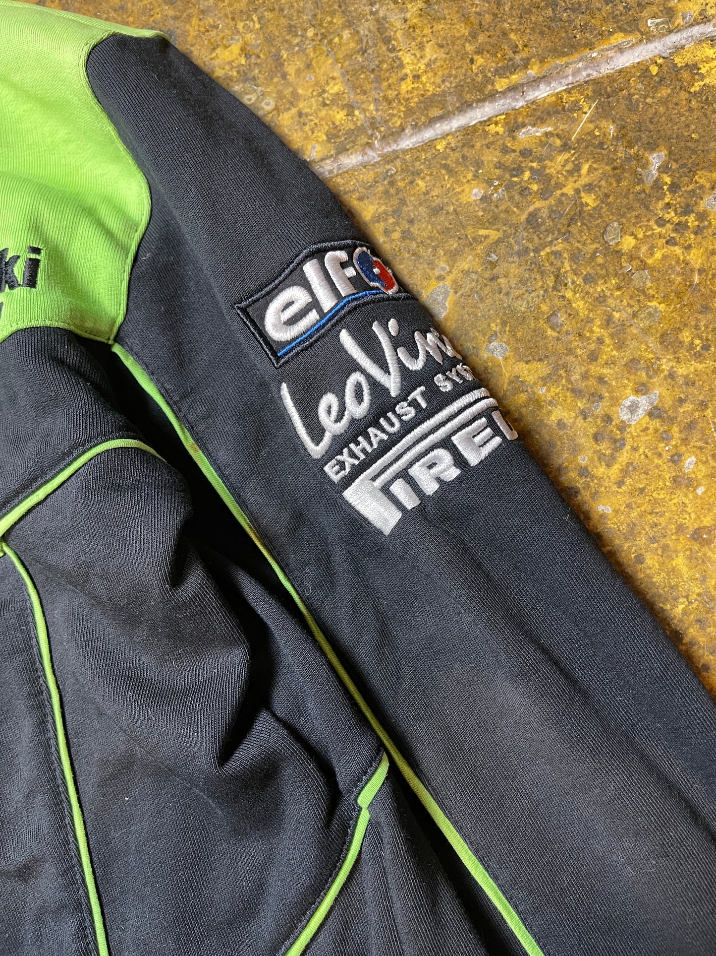 Kawasaki Sport Zip Through Racing Jacket Black Green 2000s y2k - S