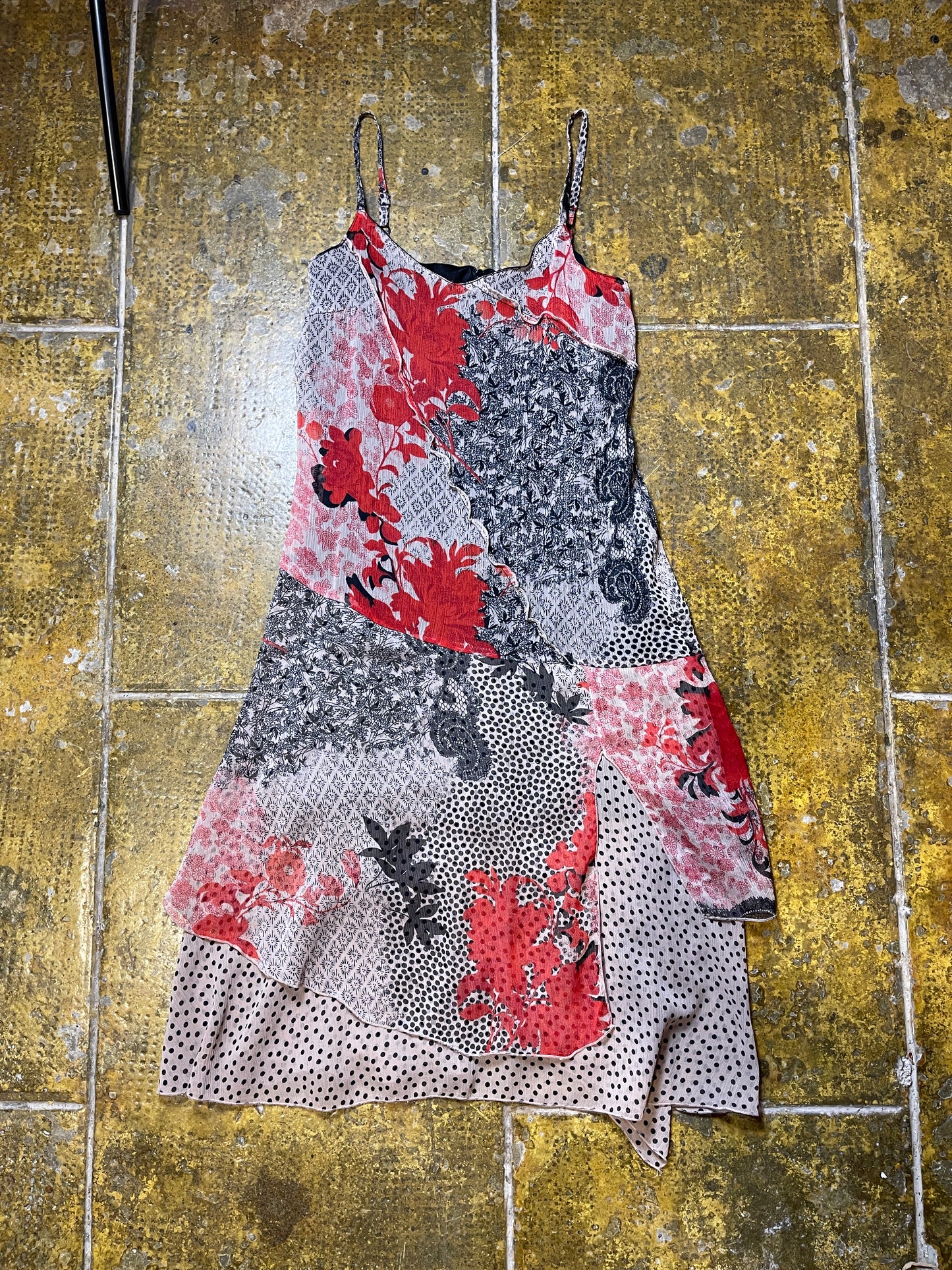 DPM Sleeveless Summer Dress Red Cream 2000s y2k Fairy - M