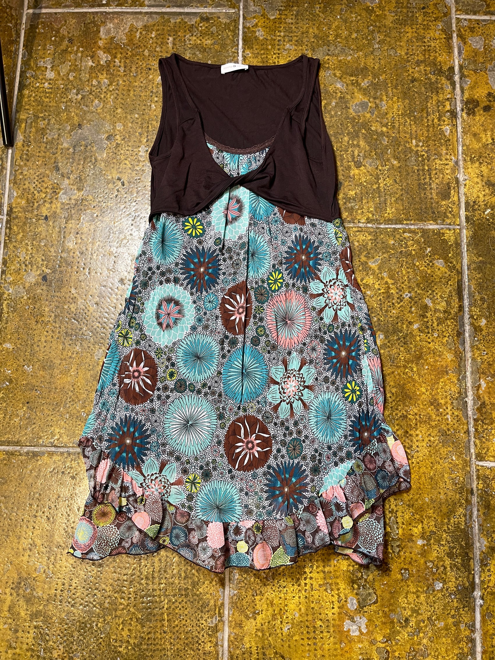 Cache Cache Sleeveless Summer Dress Brown Multicolor 2000s y2k - S