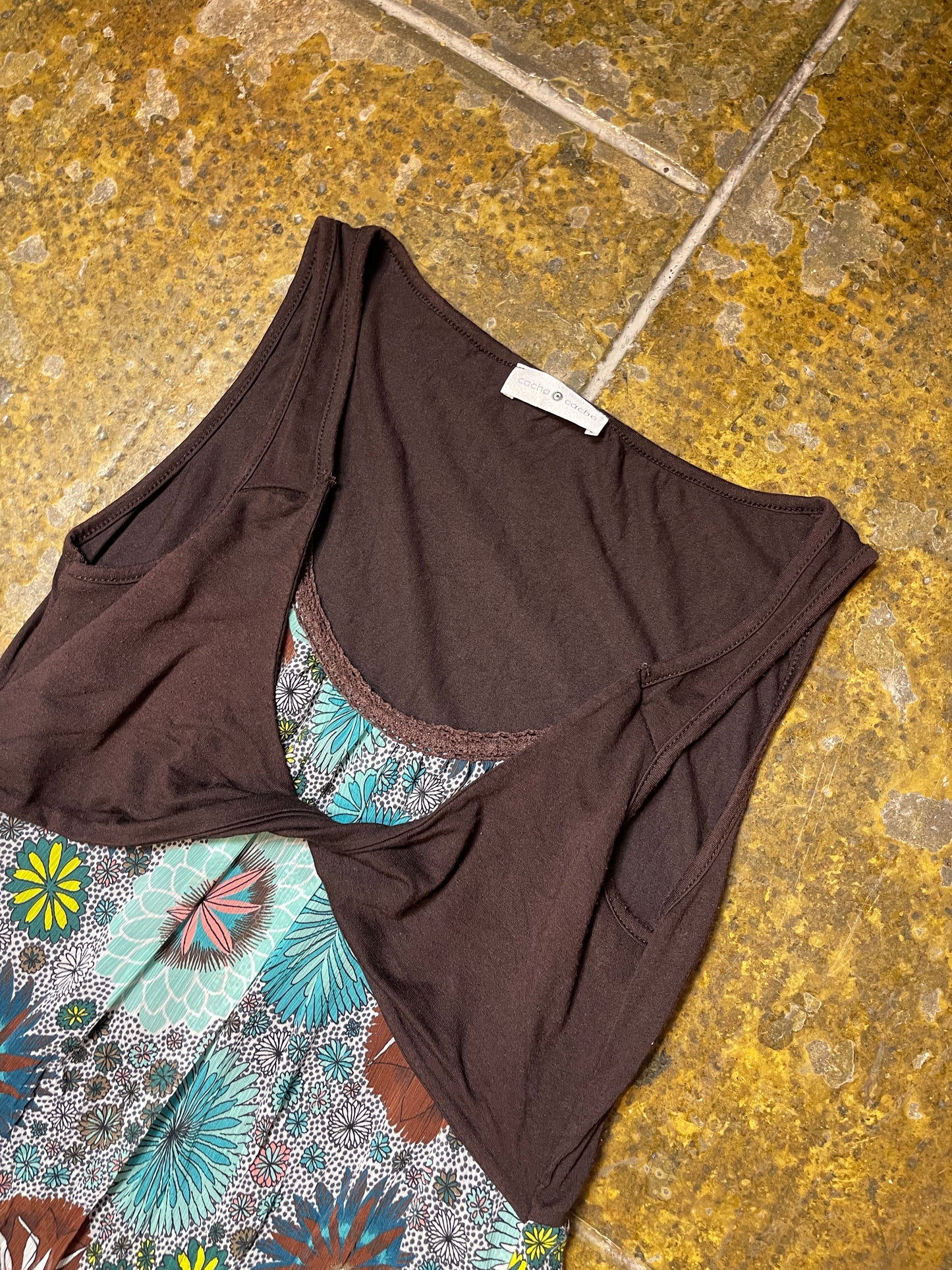 Cache Cache Sleeveless Summer Dress Brown Multicolor 2000s y2k - S