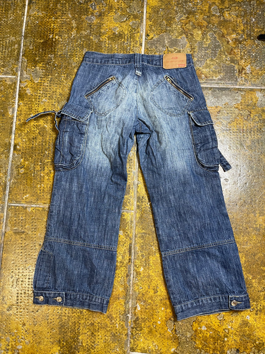 Capri Denim Pants Low Waist Blue 2000s y2k - S